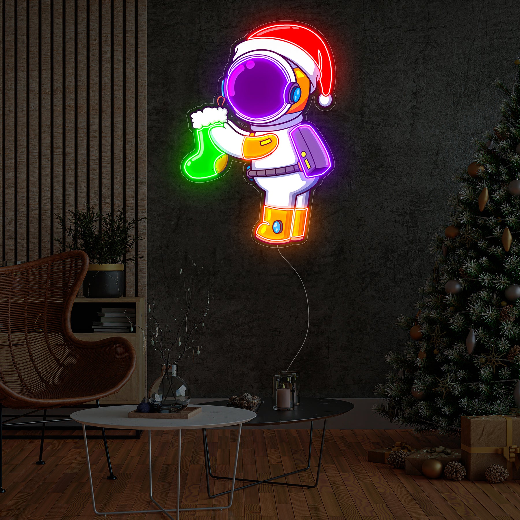Astronaut Santa Christmas 2 Led Neon Acrylic Artwork