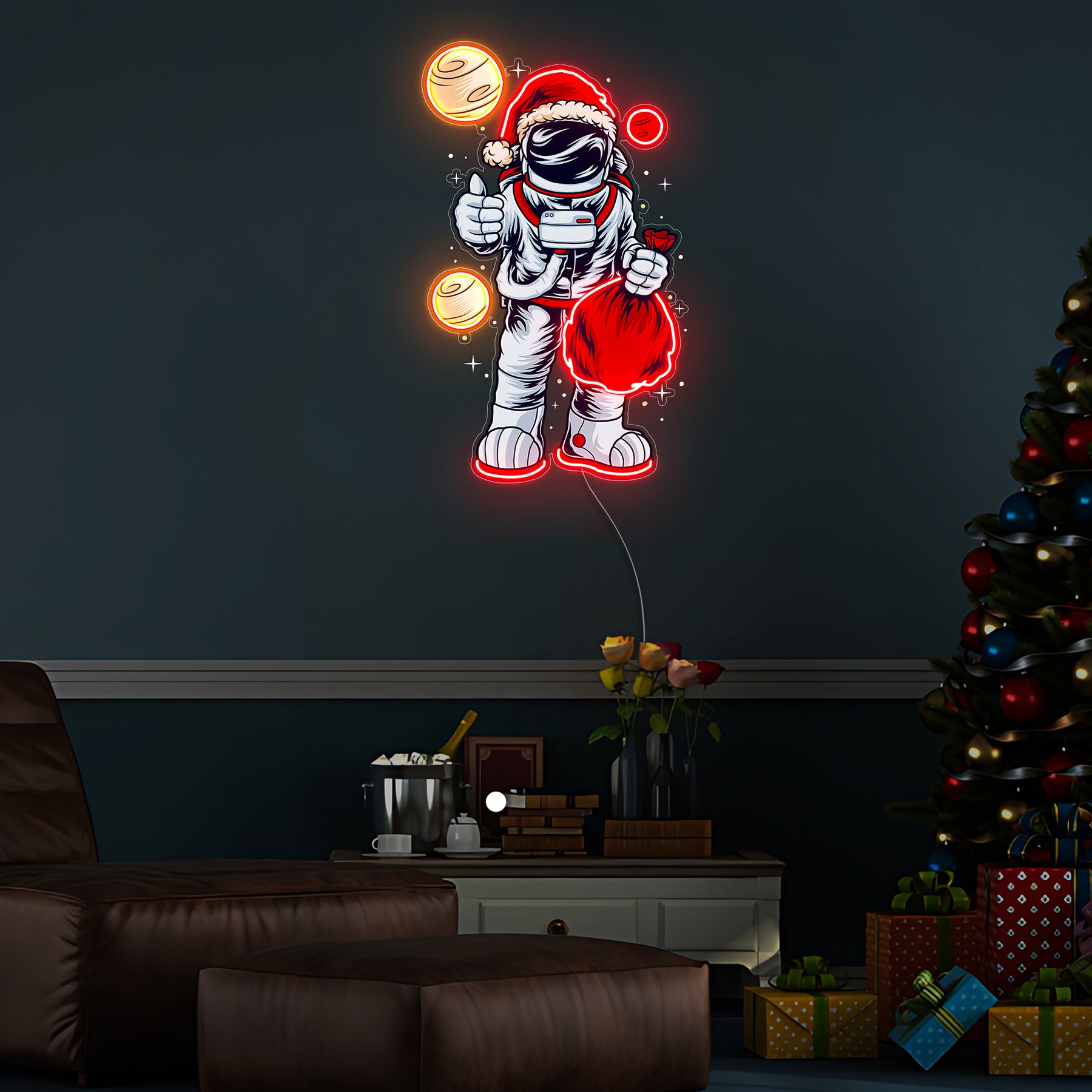 Astronaut Santa Christmas 3 Led Neon Acrylic Artwork