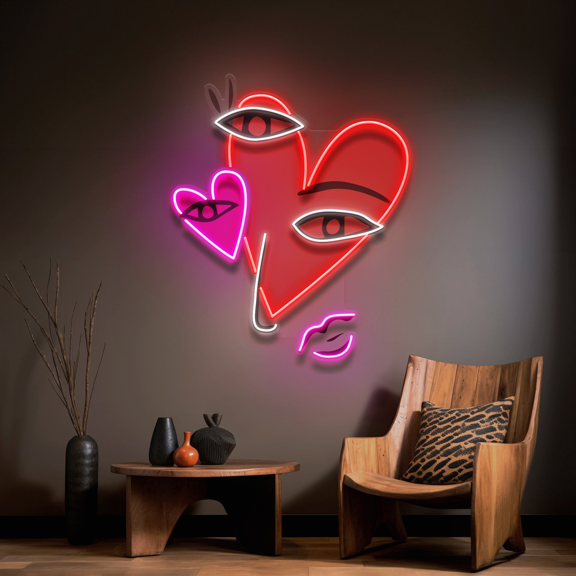 Abstract Face With Hearts LED Neon Sign Light