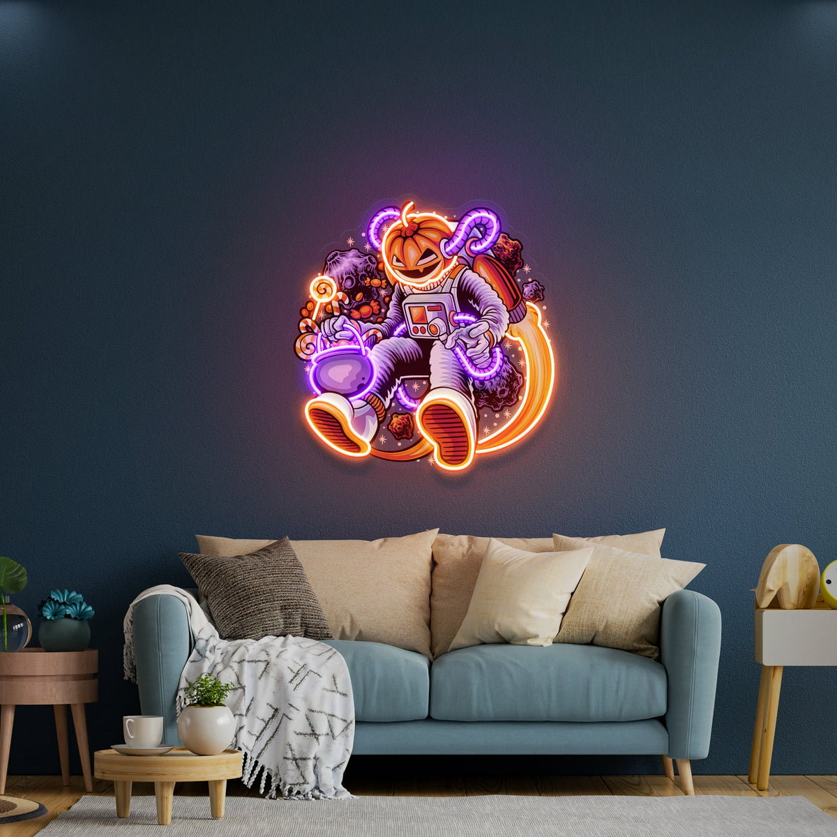 Astronaut Halloween Pumpkin Artwork Led Neon Sign Light