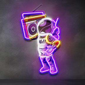 Astronaute Et Boombox LED Neon Sign Light Pop Art