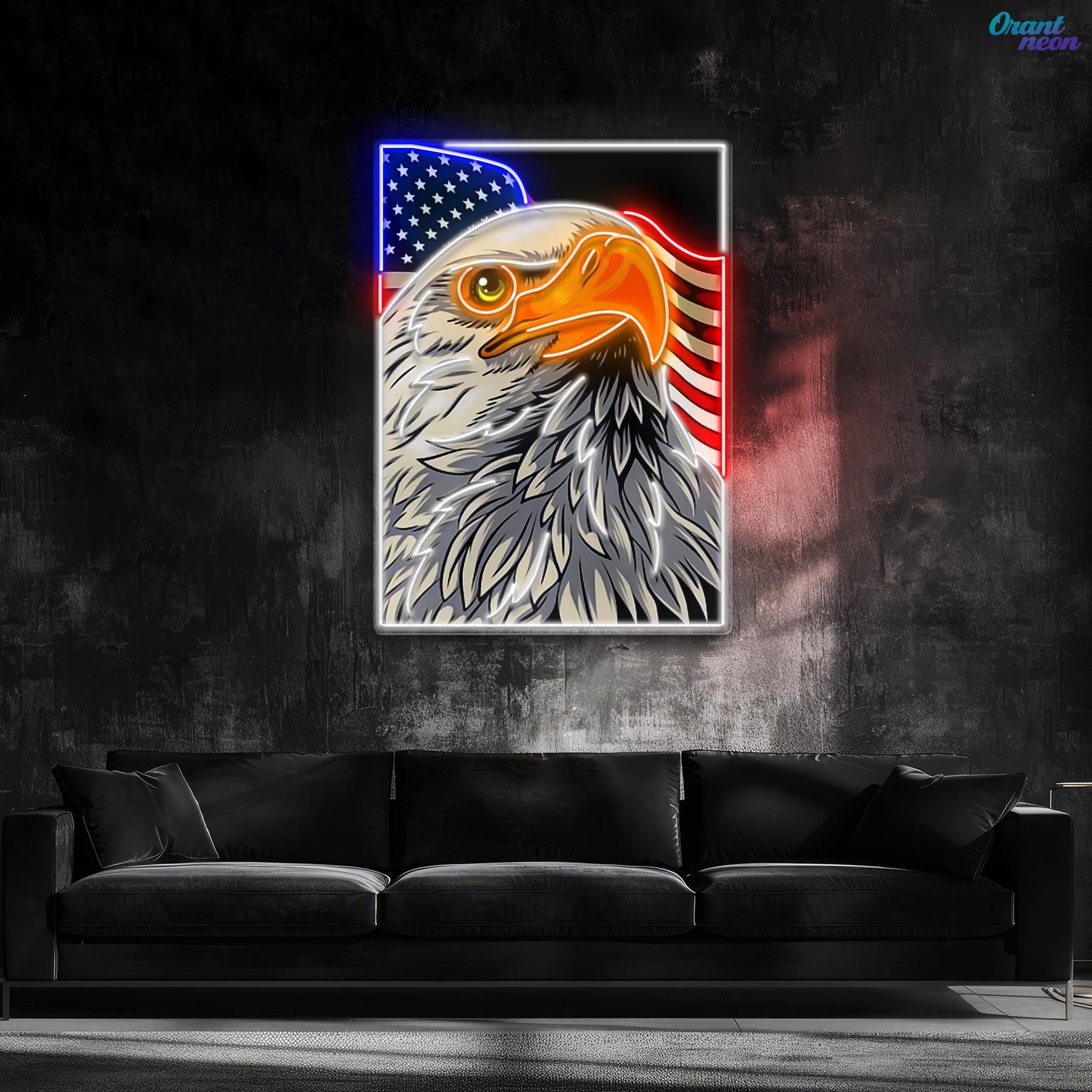 Bald Eagle Head Usa Flag Neon Sign