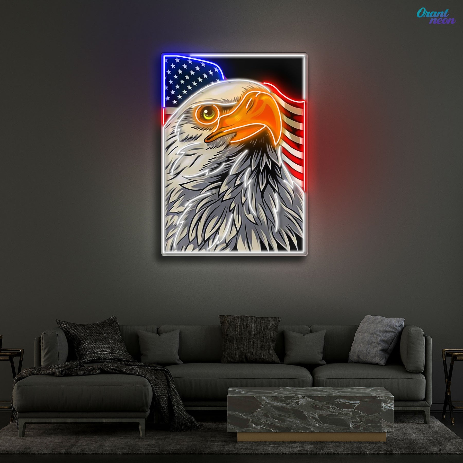 Bald Eagle Head Usa Flag Neon Sign