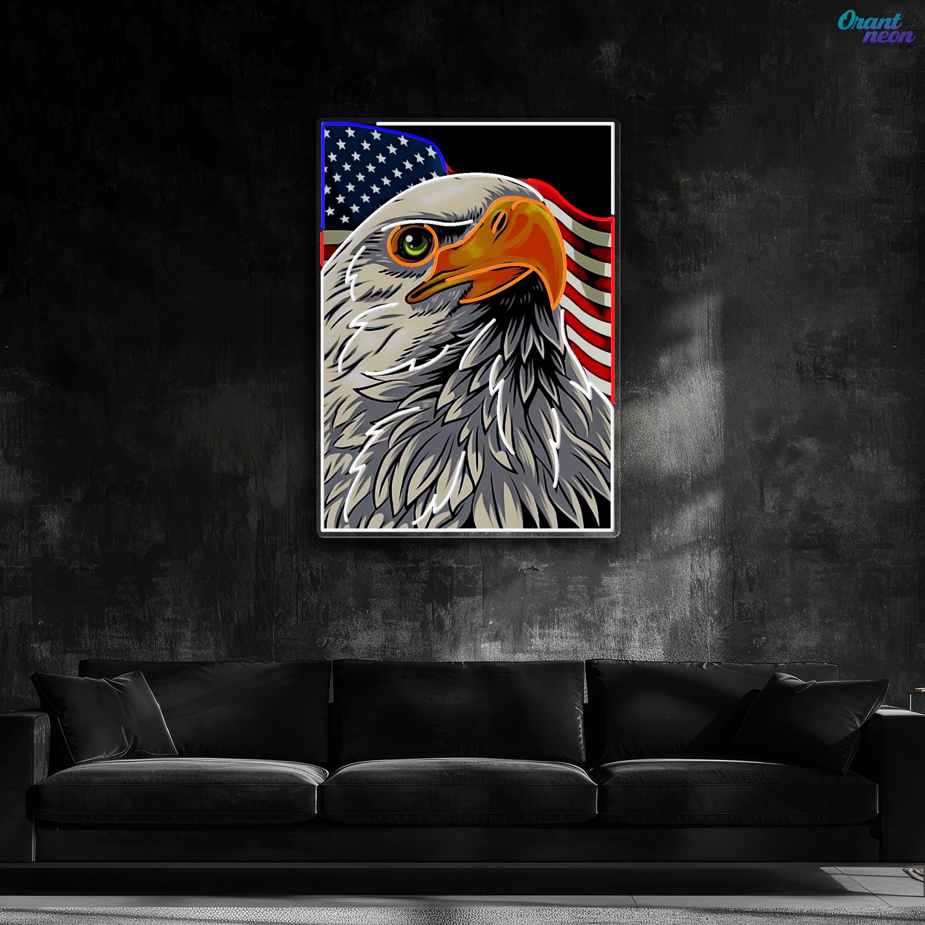 Bald Eagle Head Usa Flag Neon Sign