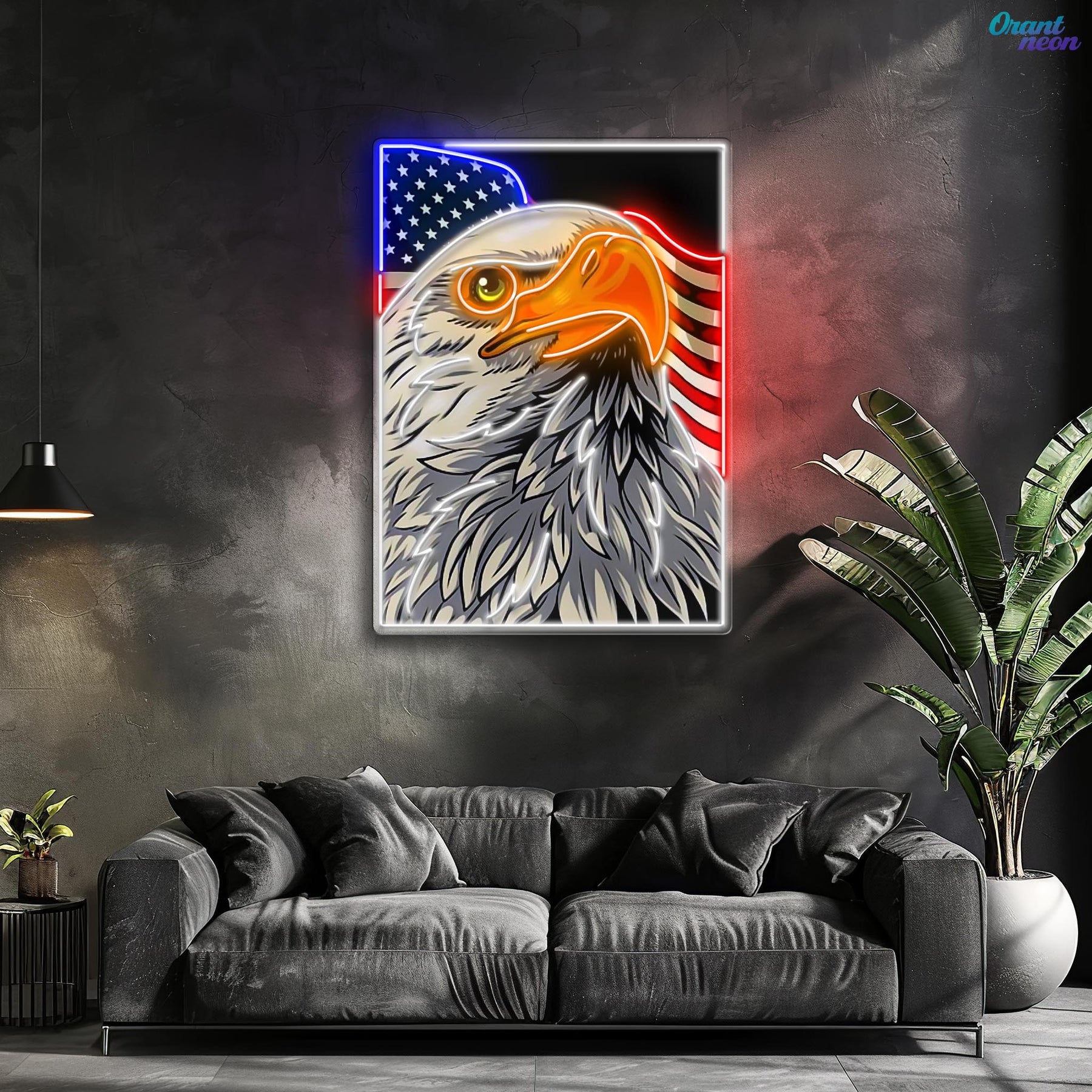 Bald Eagle Head Usa Flag Neon Sign