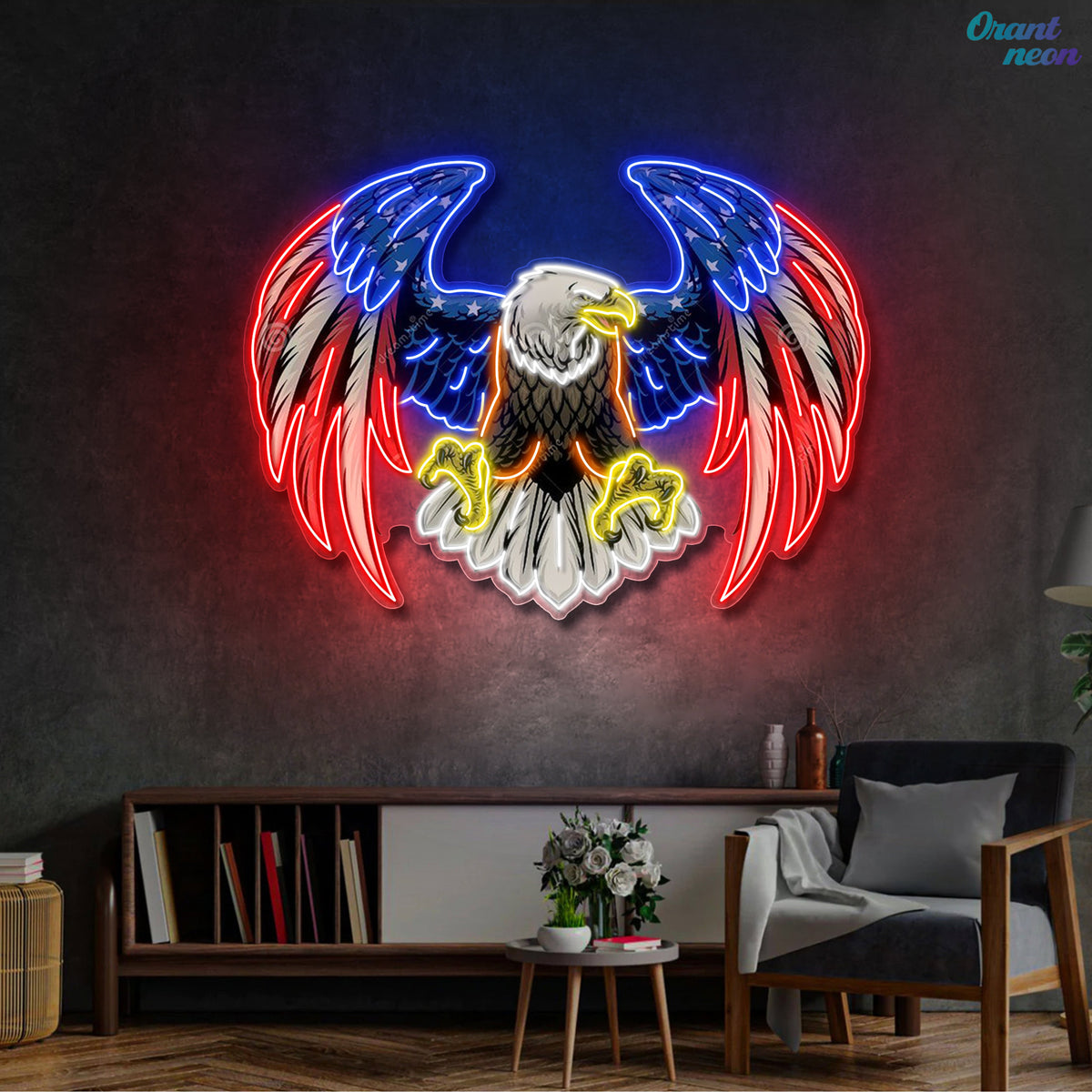 Bald eagle with america flag Neon Sign Light Artwork