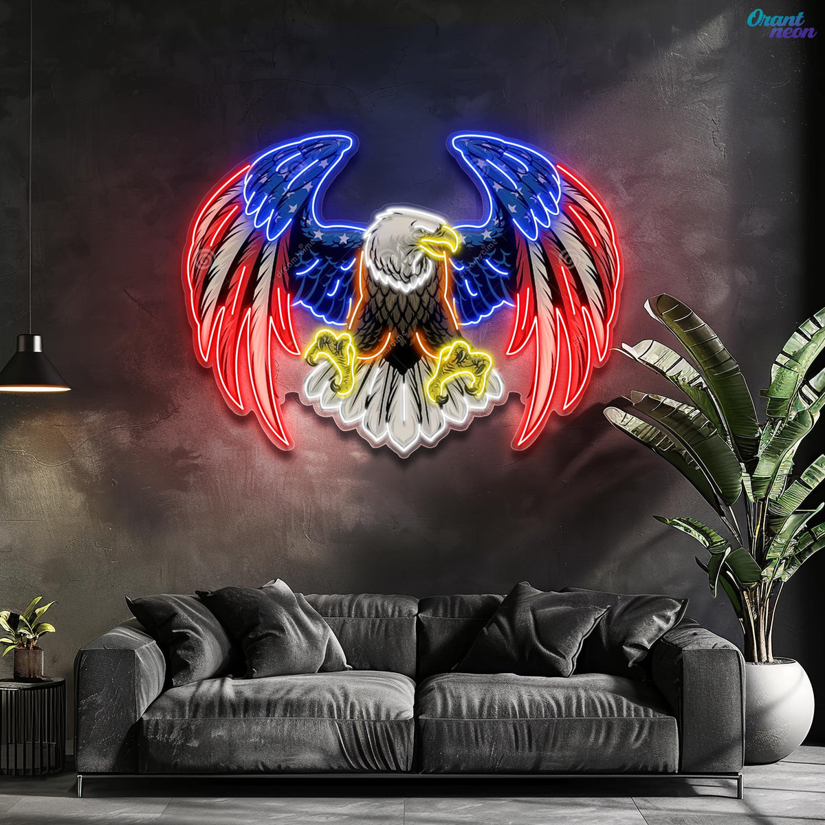 Bald eagle with america flag Neon Sign Light Artwork