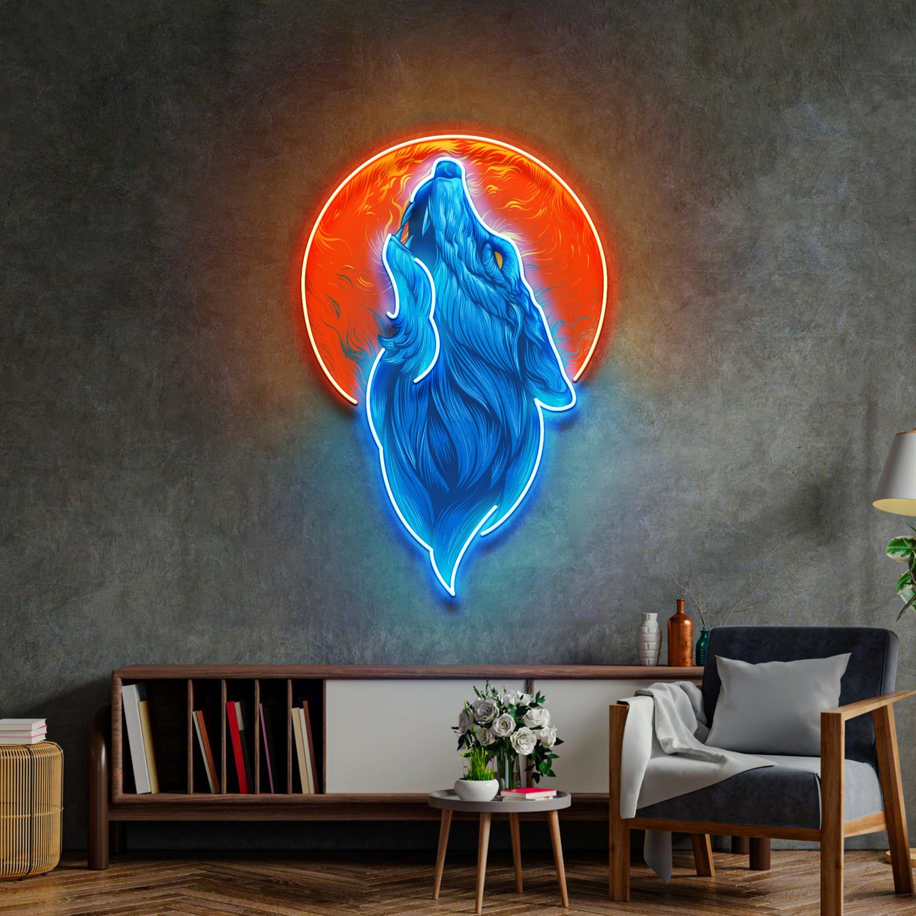 Blue Wolf Head LED Neon Sign Light Pop Art