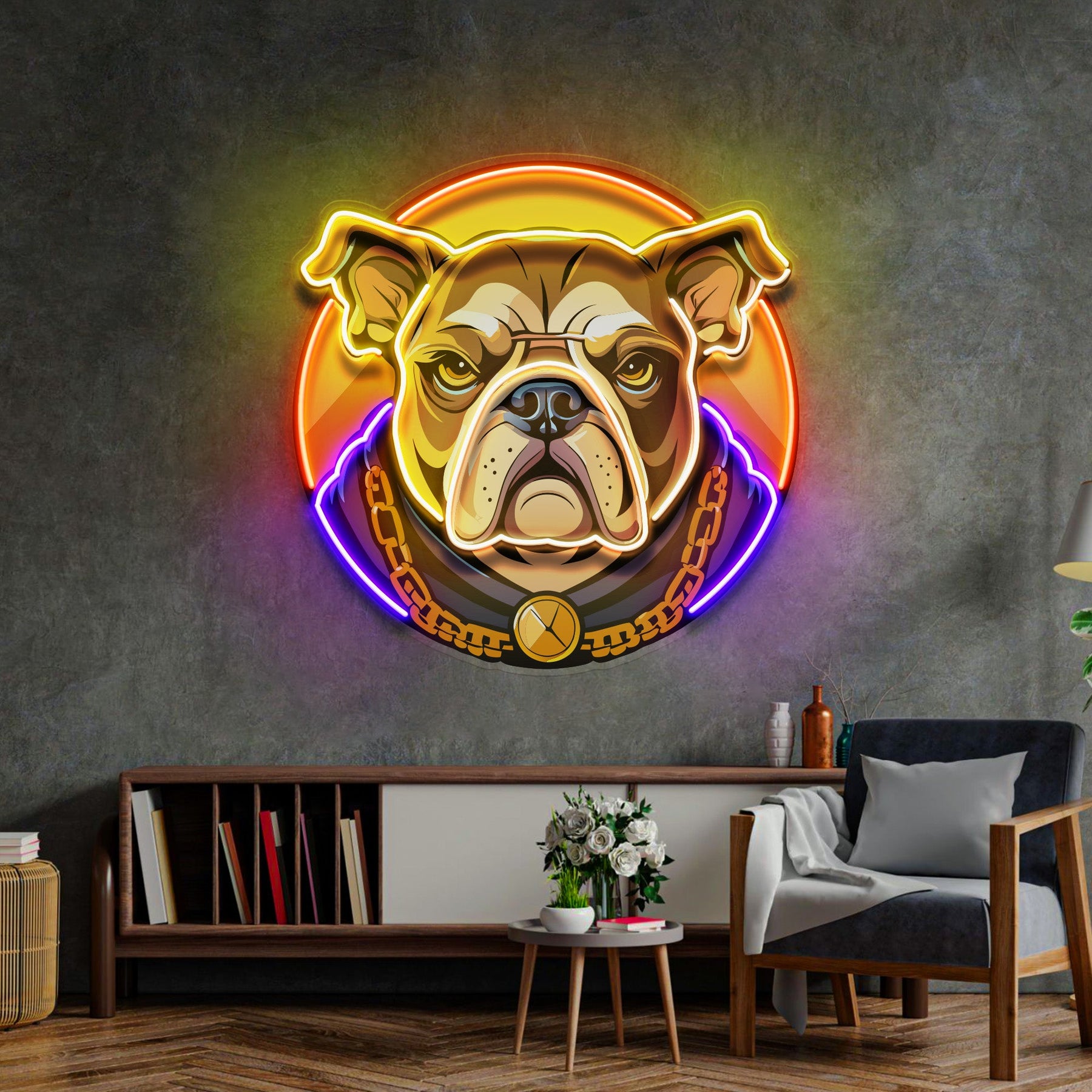 Bulldog Head Mascot LED Neon Sign Light Pop Art