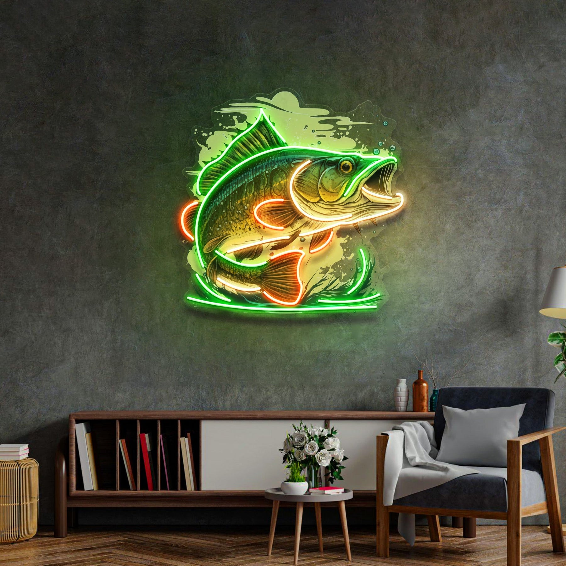 Cartoon Big Sea Bass LED Neon Sign Light Pop Art