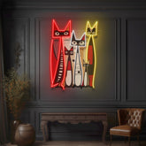 Cat Family In Abstract Art LED Neon Sign Light