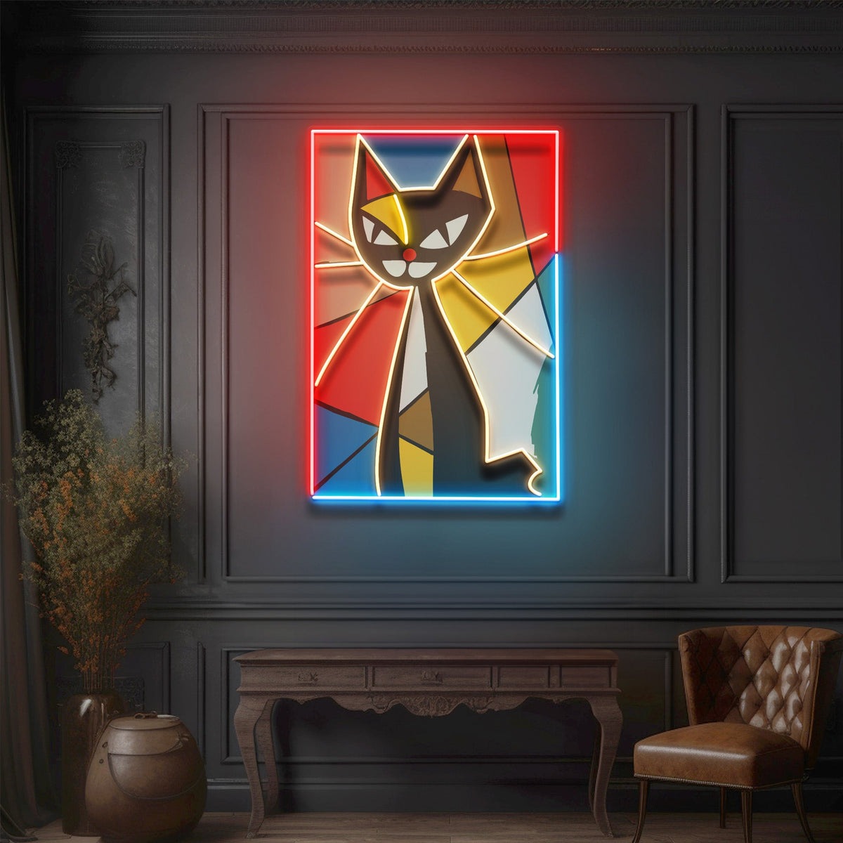 Colorful Cat Painting In Abstract Art LED Neon Sign Light