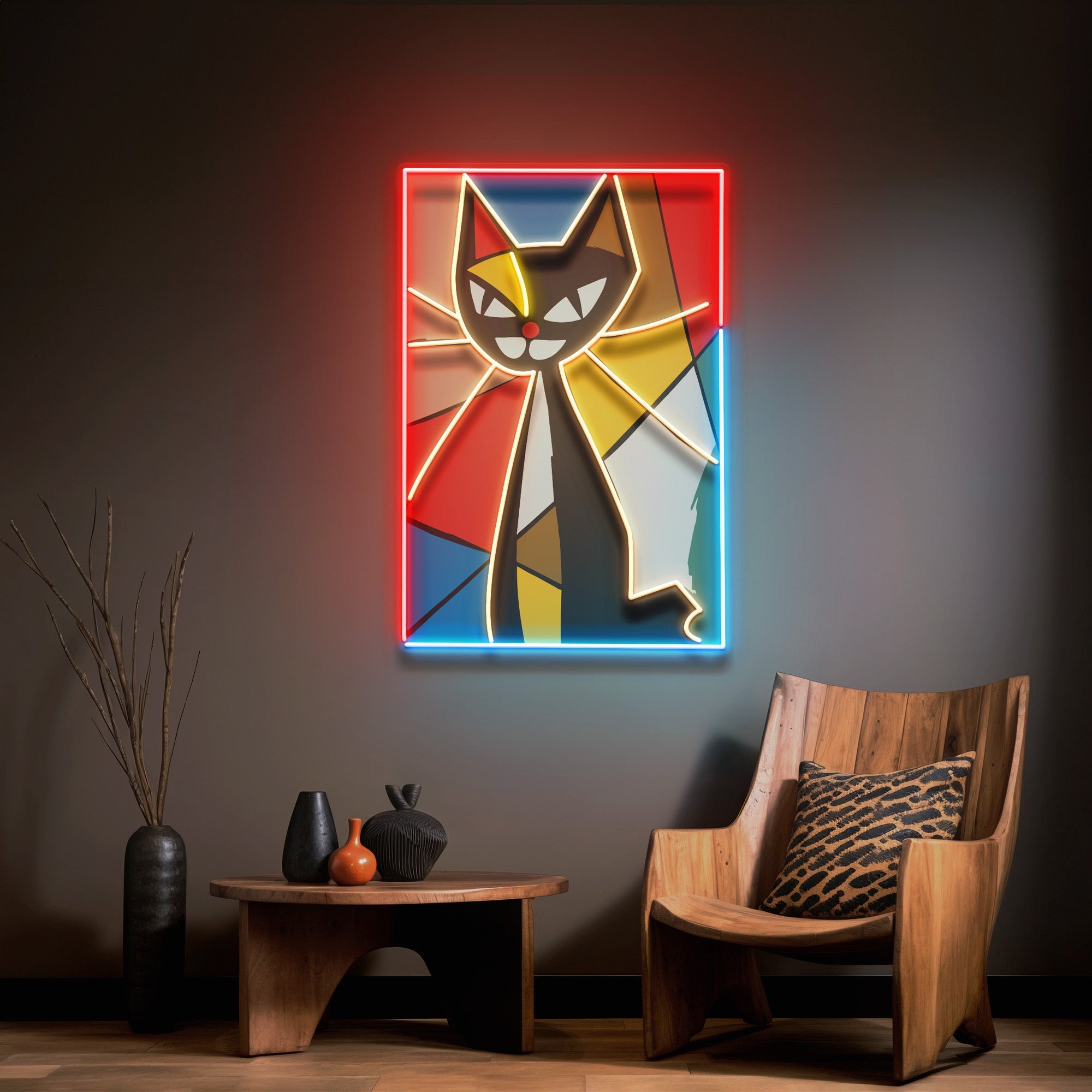 Colorful Cat Painting In Abstract Art LED Neon Sign Light