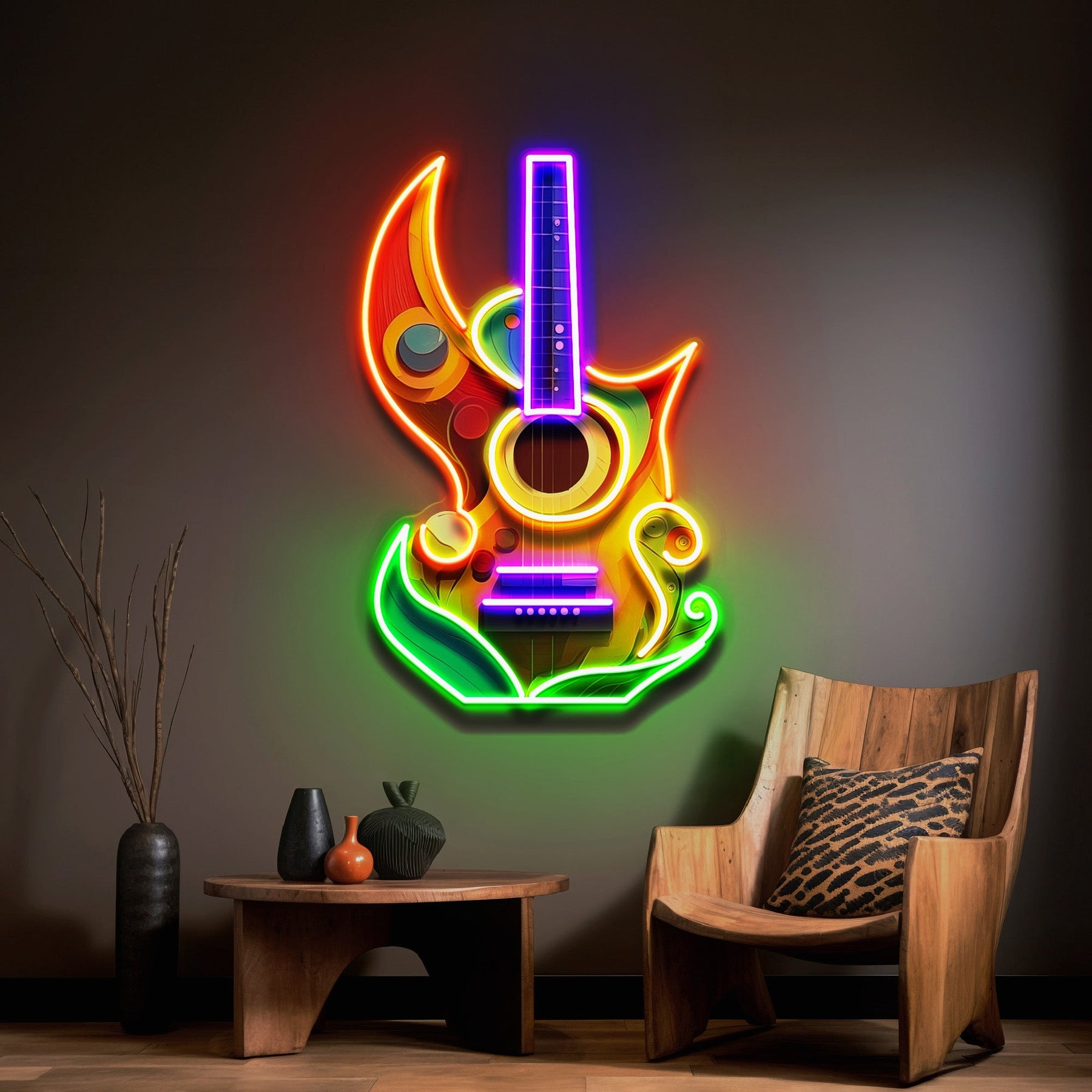 Colorful Guitar In Abstract Art LED Neon Sign Light Pop Art