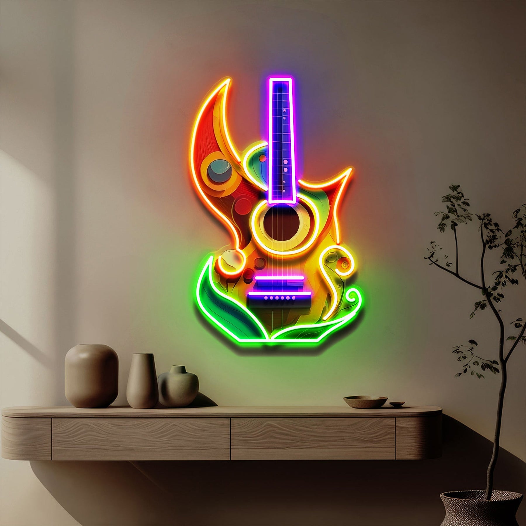 Colorful Guitar In Abstract Art LED Neon Sign Light Pop Art