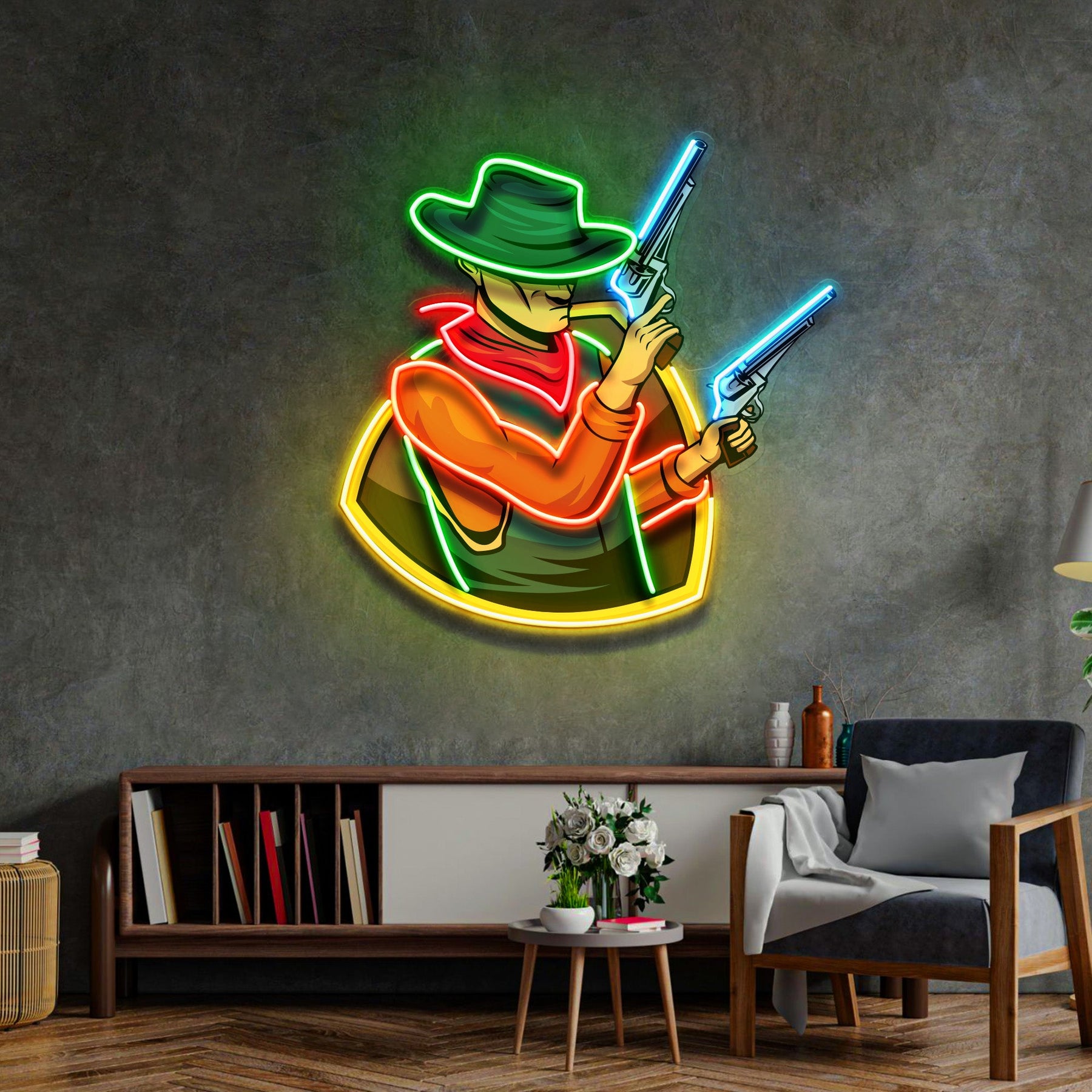 Cowboy Holding Gun LED Neon Sign Light Pop Art