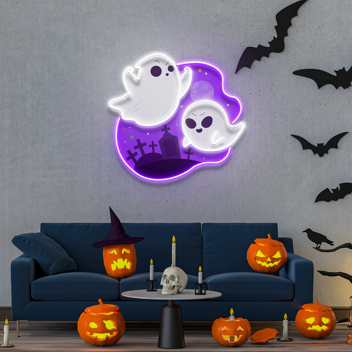 Cute Ghost Halloween Day Artwork Led Neon Sign Light