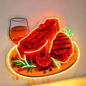 Grilled Meat Isolated LED Neon Sign Light Pop Art