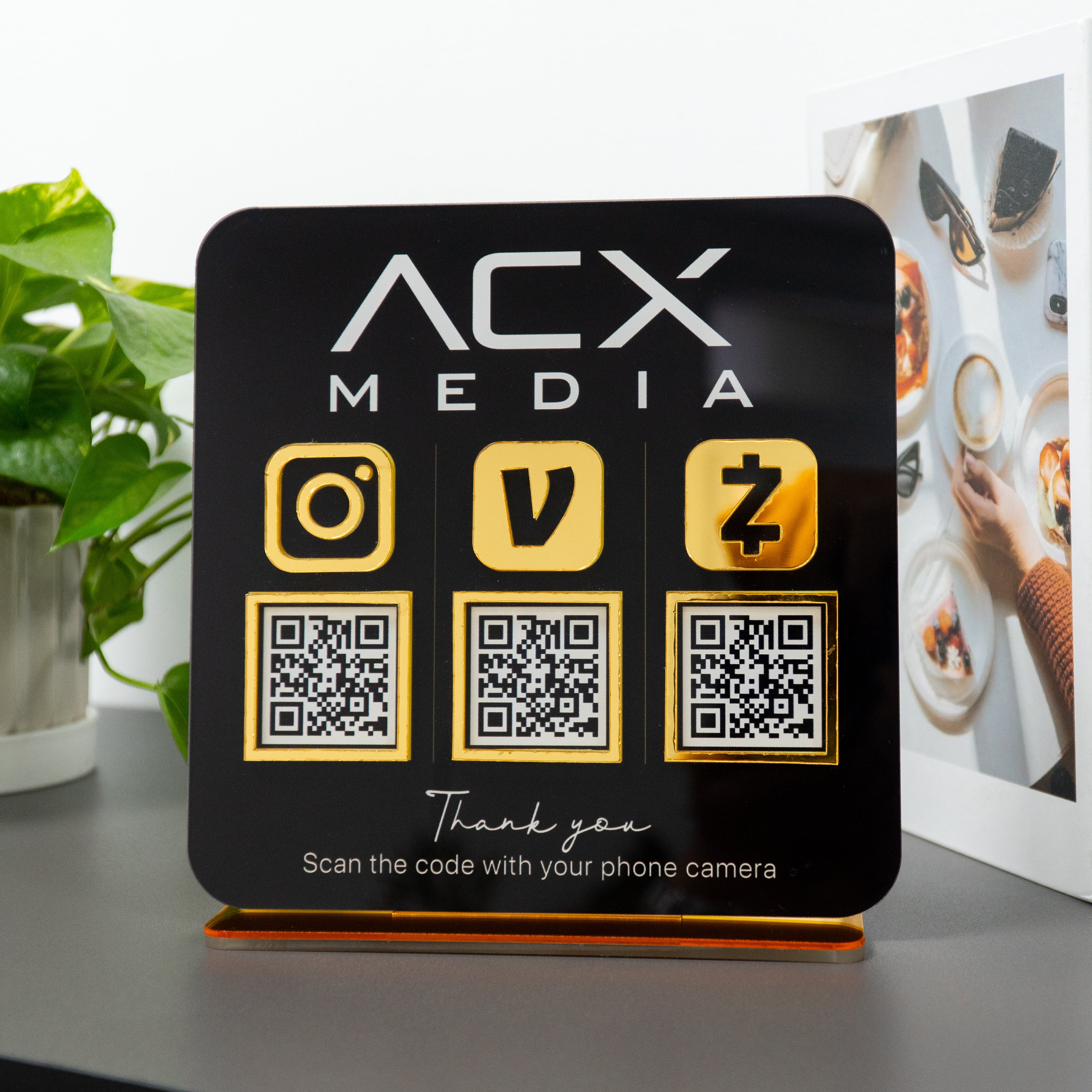 Multiple Qr Code Stand Custom Triple QR Code Square Stand