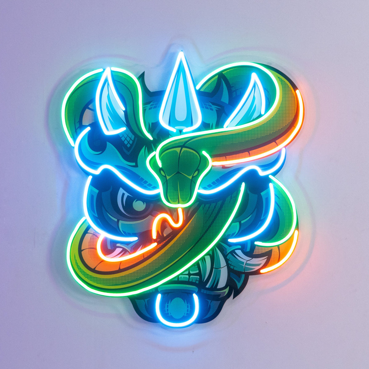 Oni Head And Green Snake LED Neon Sign Light Pop Art
