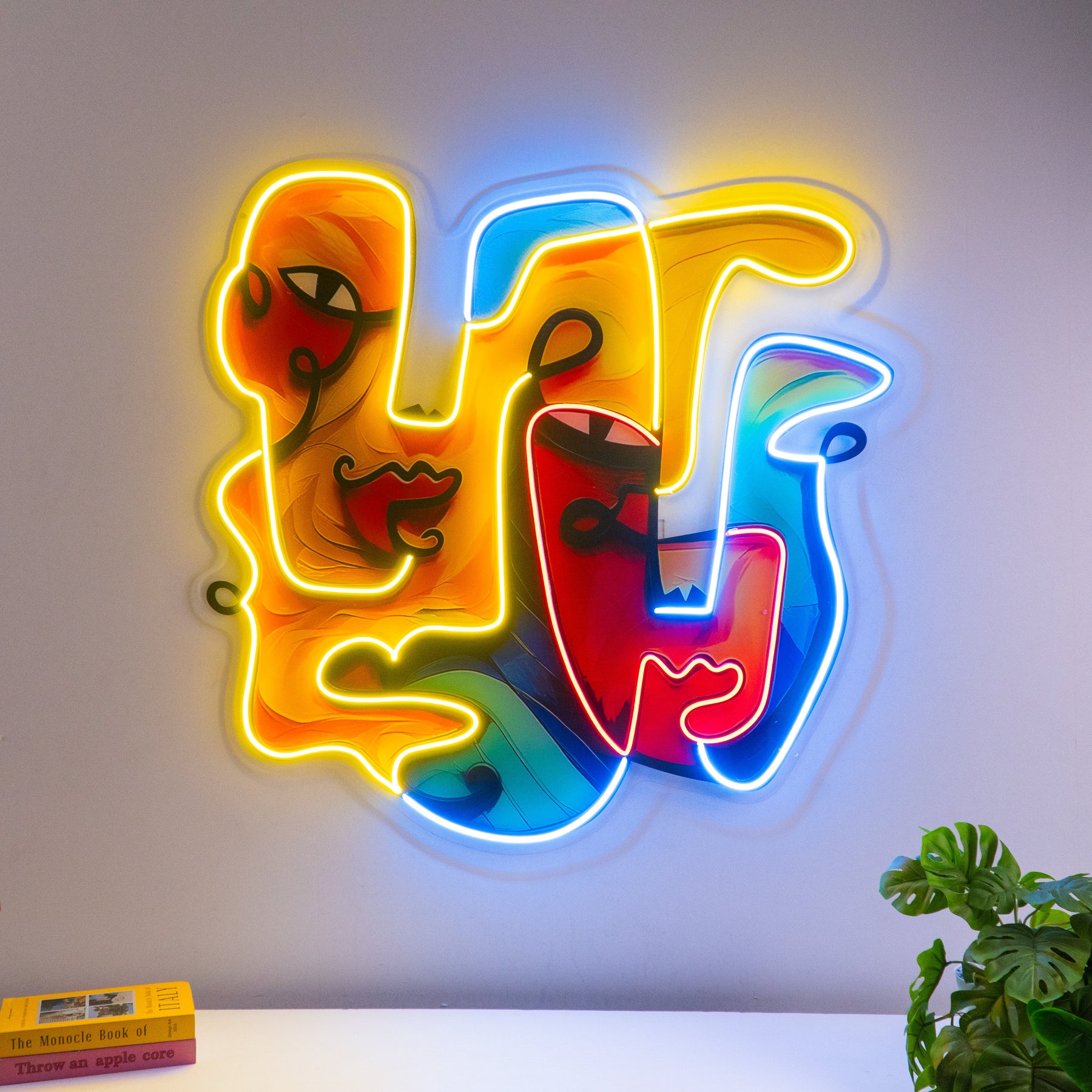 Two Quirky Faces Abstract Art LED Neon Sign Light Pop Art