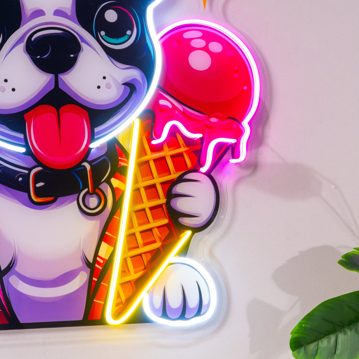 Cute Dog Eating Ice Cream LED Neon Sign Light Pop Art