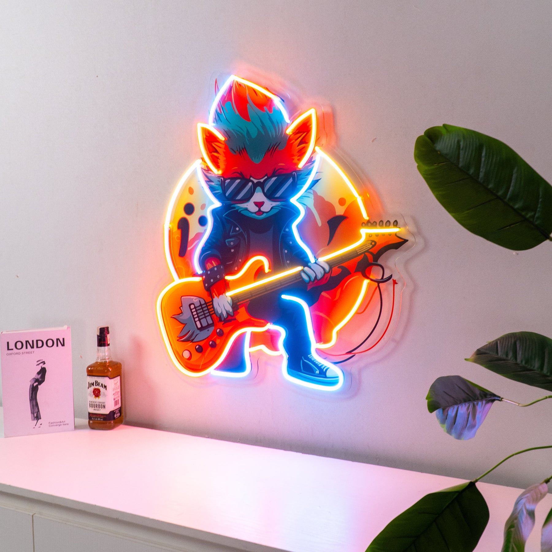 Cat Character With Guitar LED Neon Sign Light Pop Art