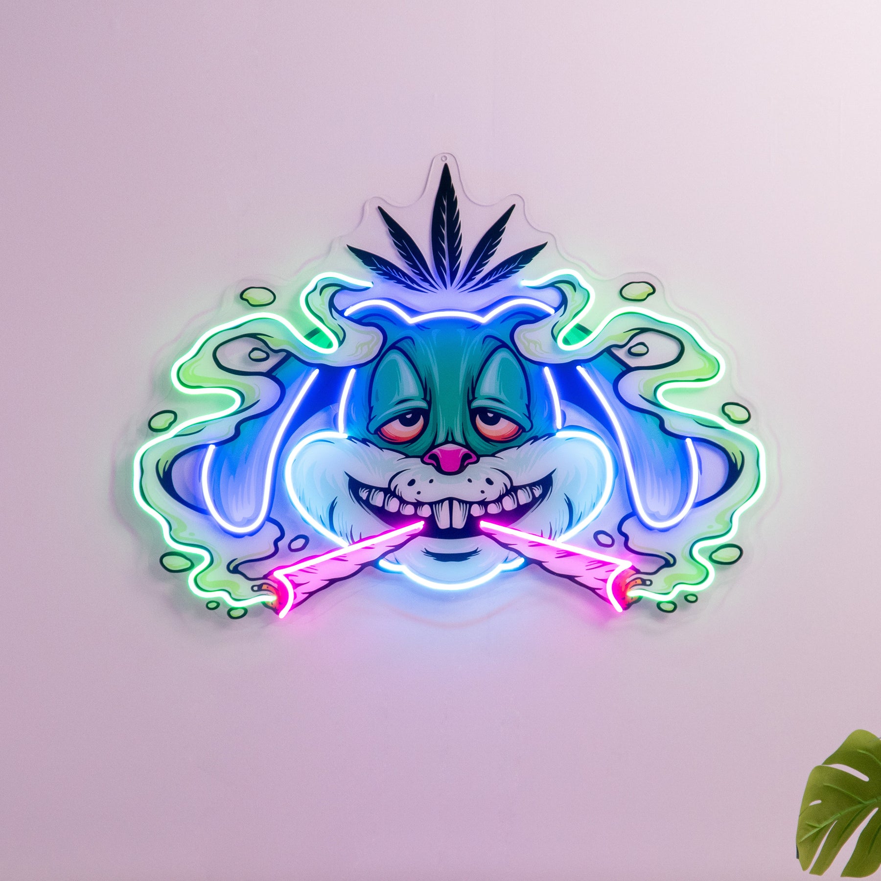 Weed Bunny Rabbit Joint Smoke Kush LED Neon Sign Light Pop Art