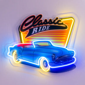 Blue Classic Car LED Neon Sign Light Pop Art