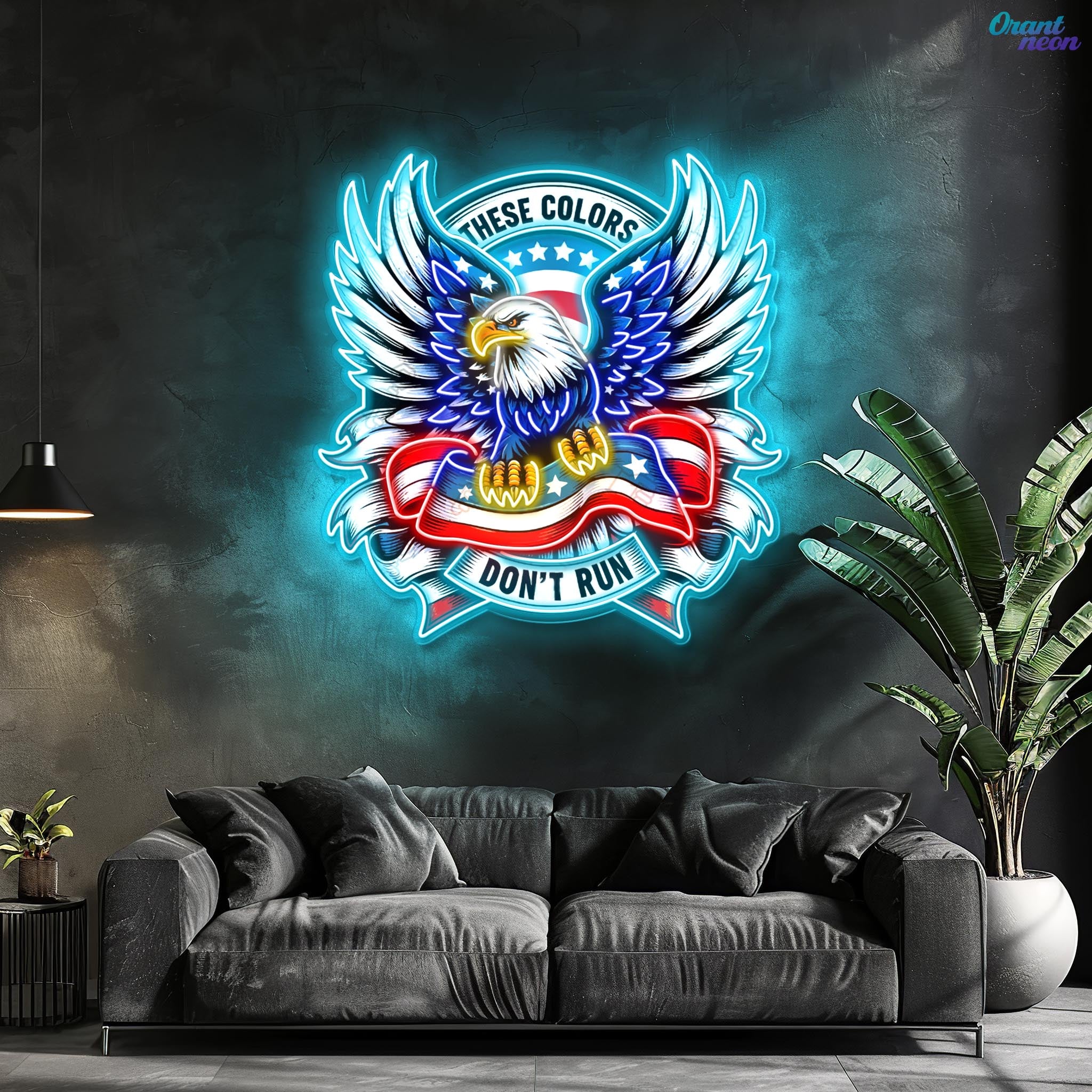 Soaring Freedom: The Eagle and Flag in Neon Sign Light Artwork