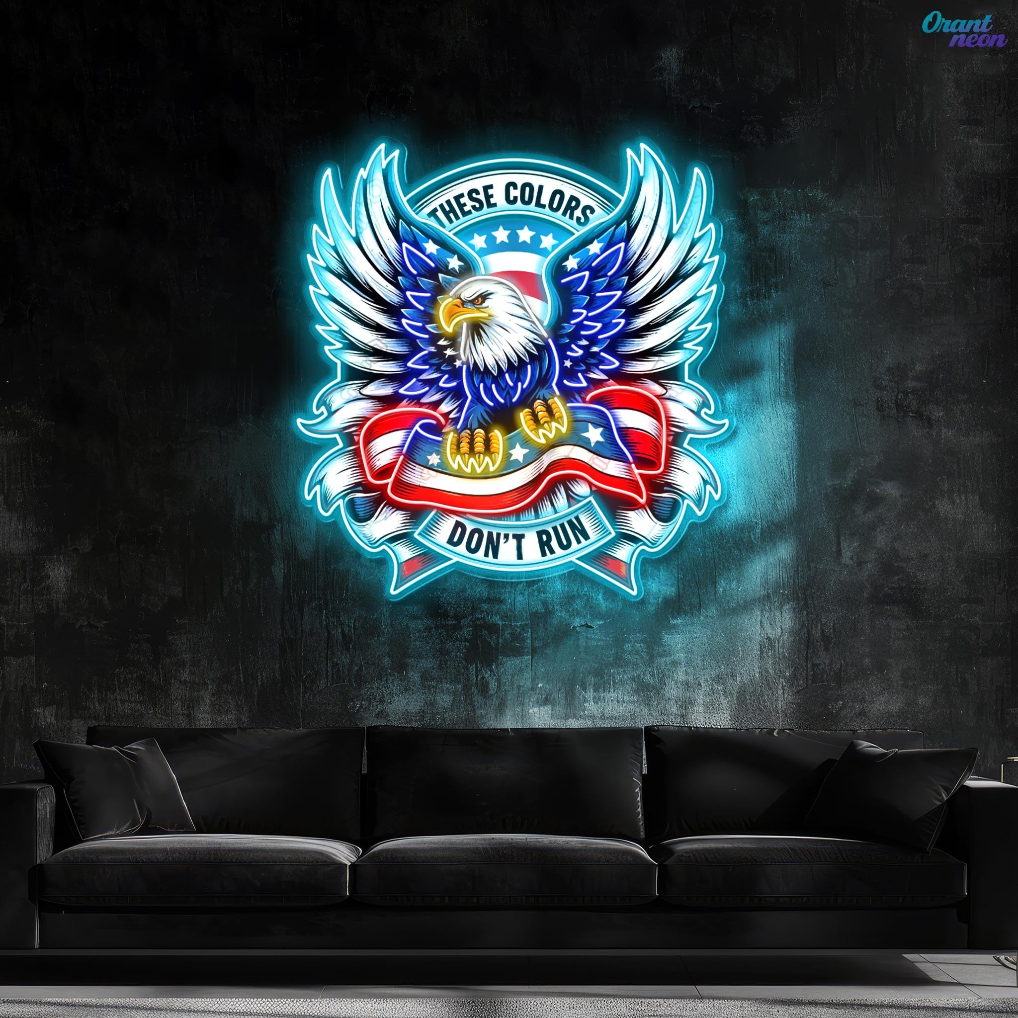 Soaring Freedom: The Eagle and Flag in Neon Sign Light Artwork