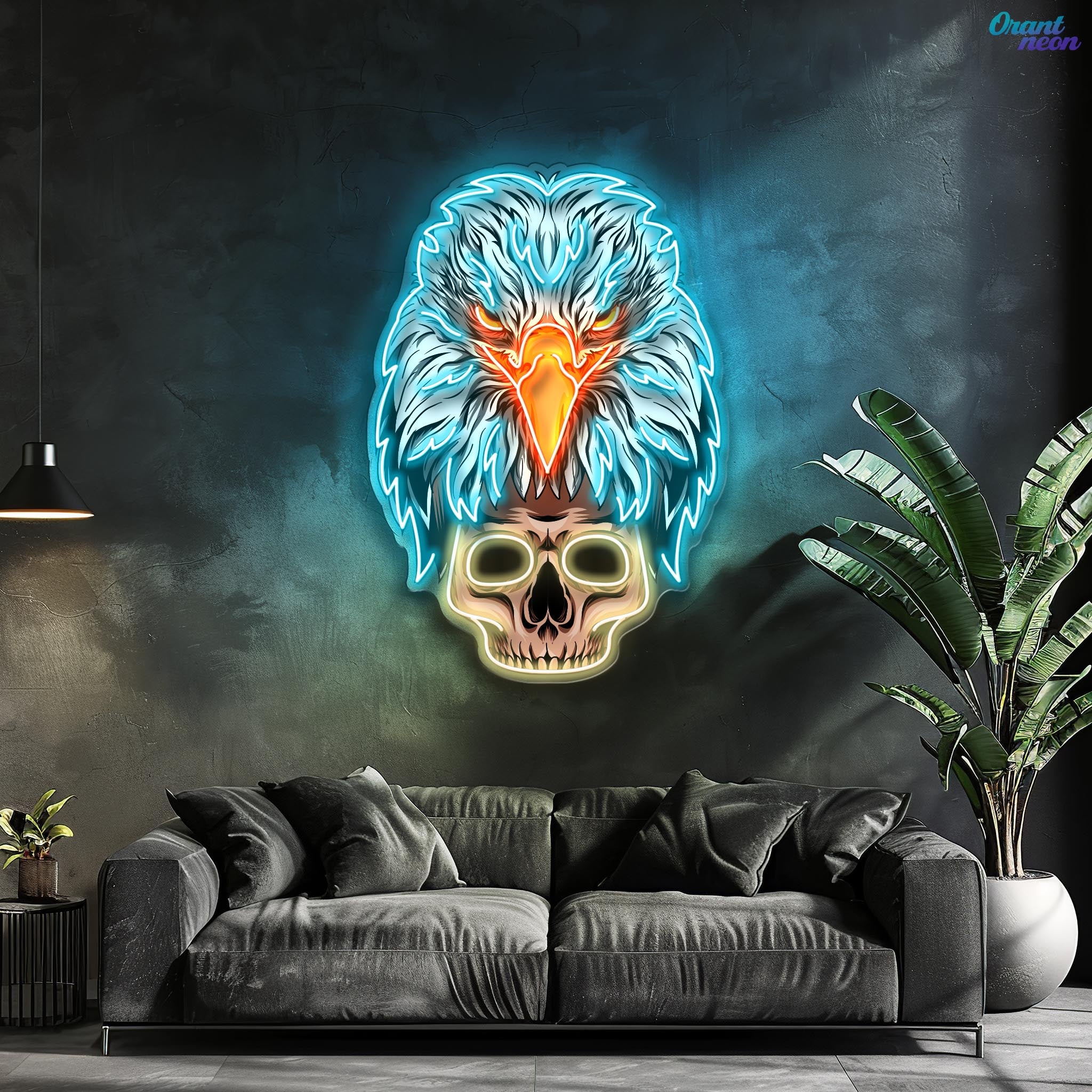 Skybound and Bound for Death: Neon Eagle and Skull Sign Light Artwork