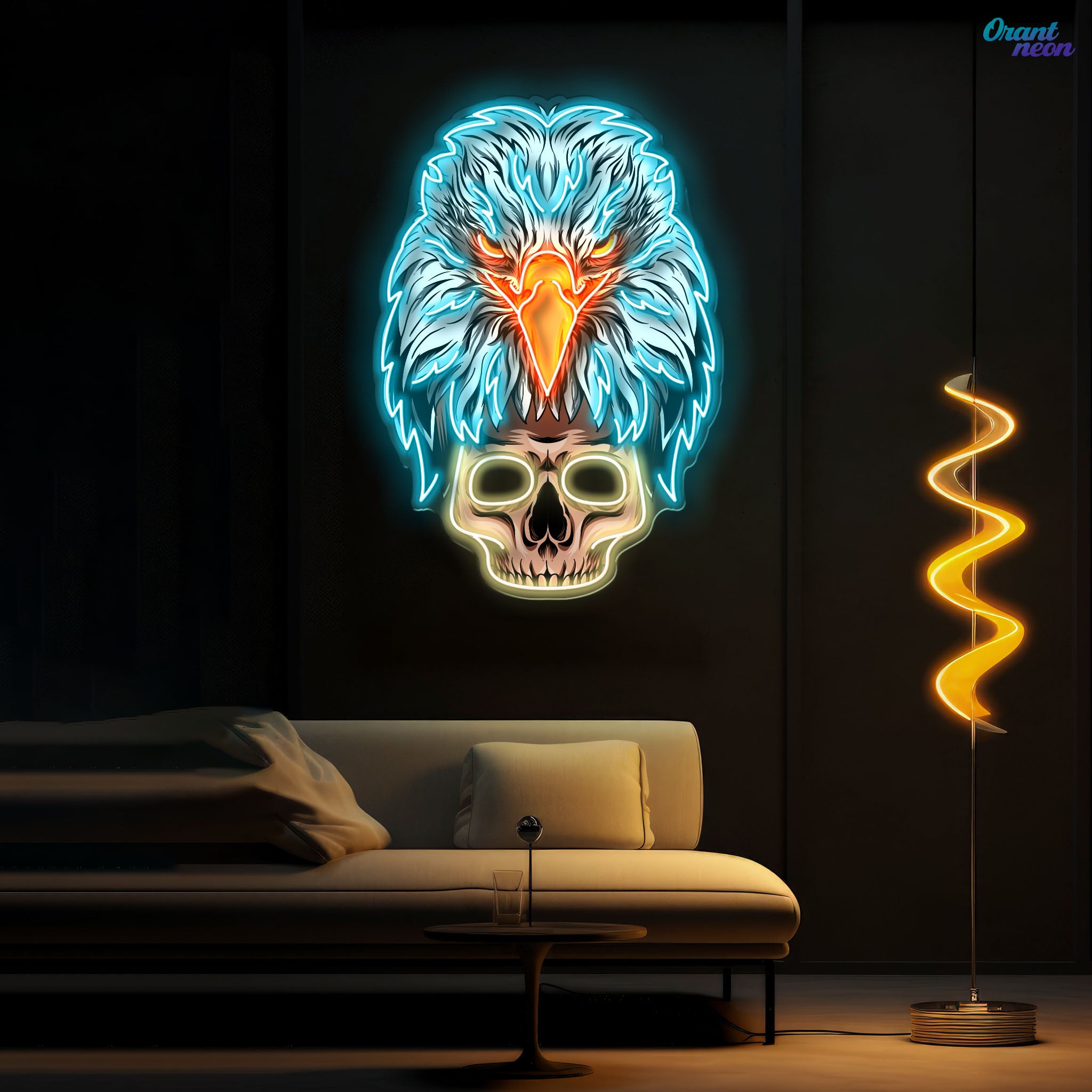 Skybound and Bound for Death: Neon Eagle and Skull Sign Light Artwork