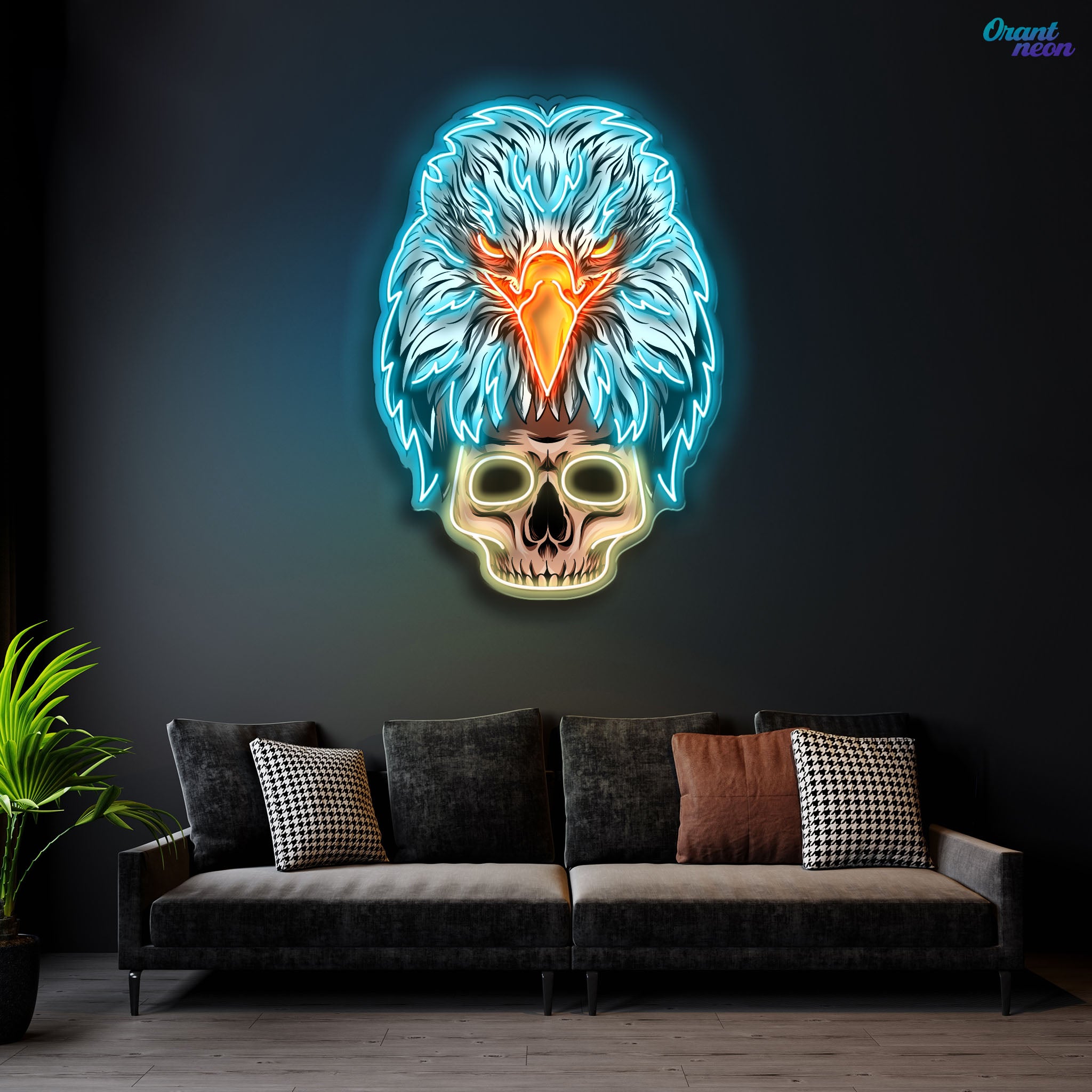 Skybound and Bound for Death: Neon Eagle and Skull Sign Light Artwork