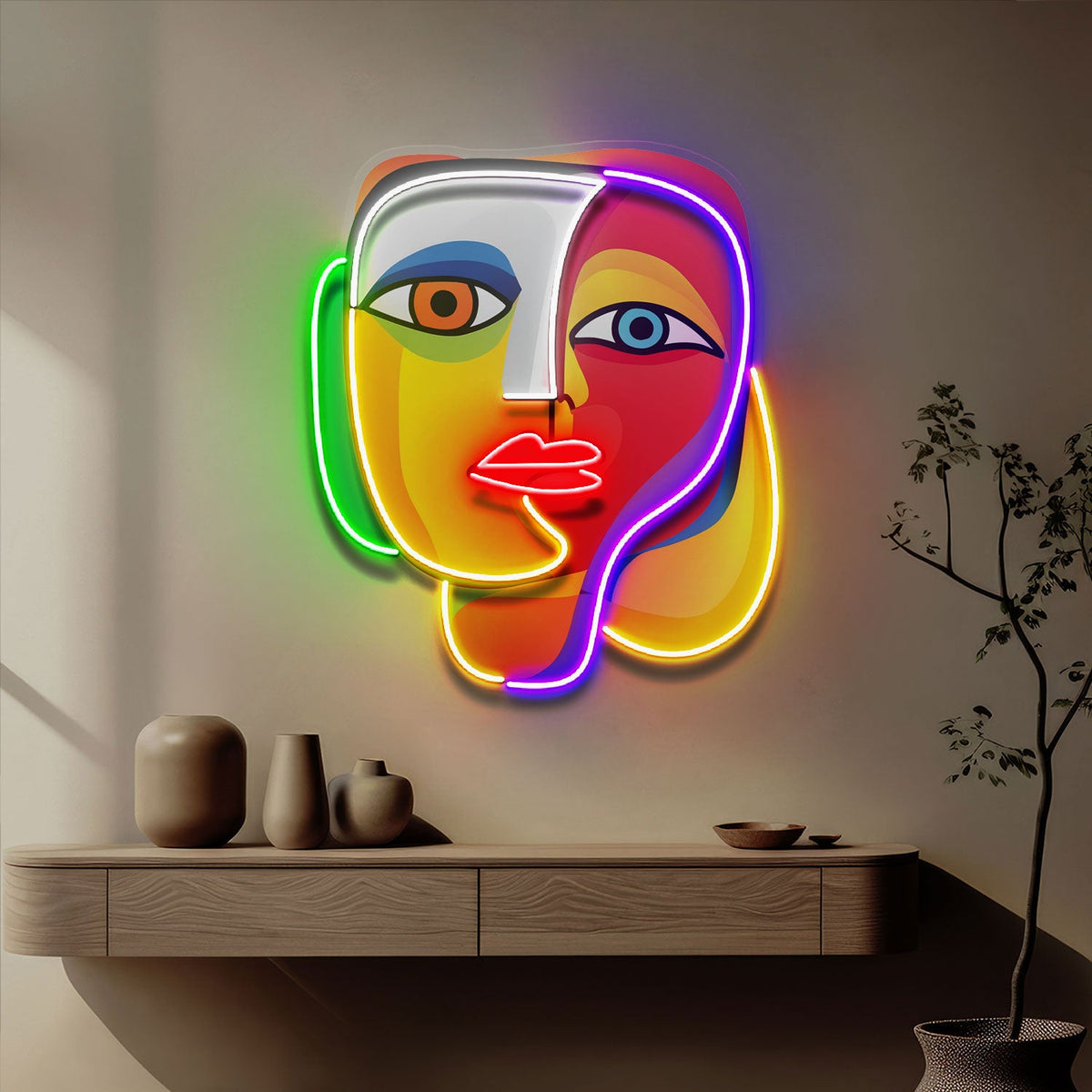 Elegant Looking Portrait Abstract Art LED Neon Sign Light Pop Art