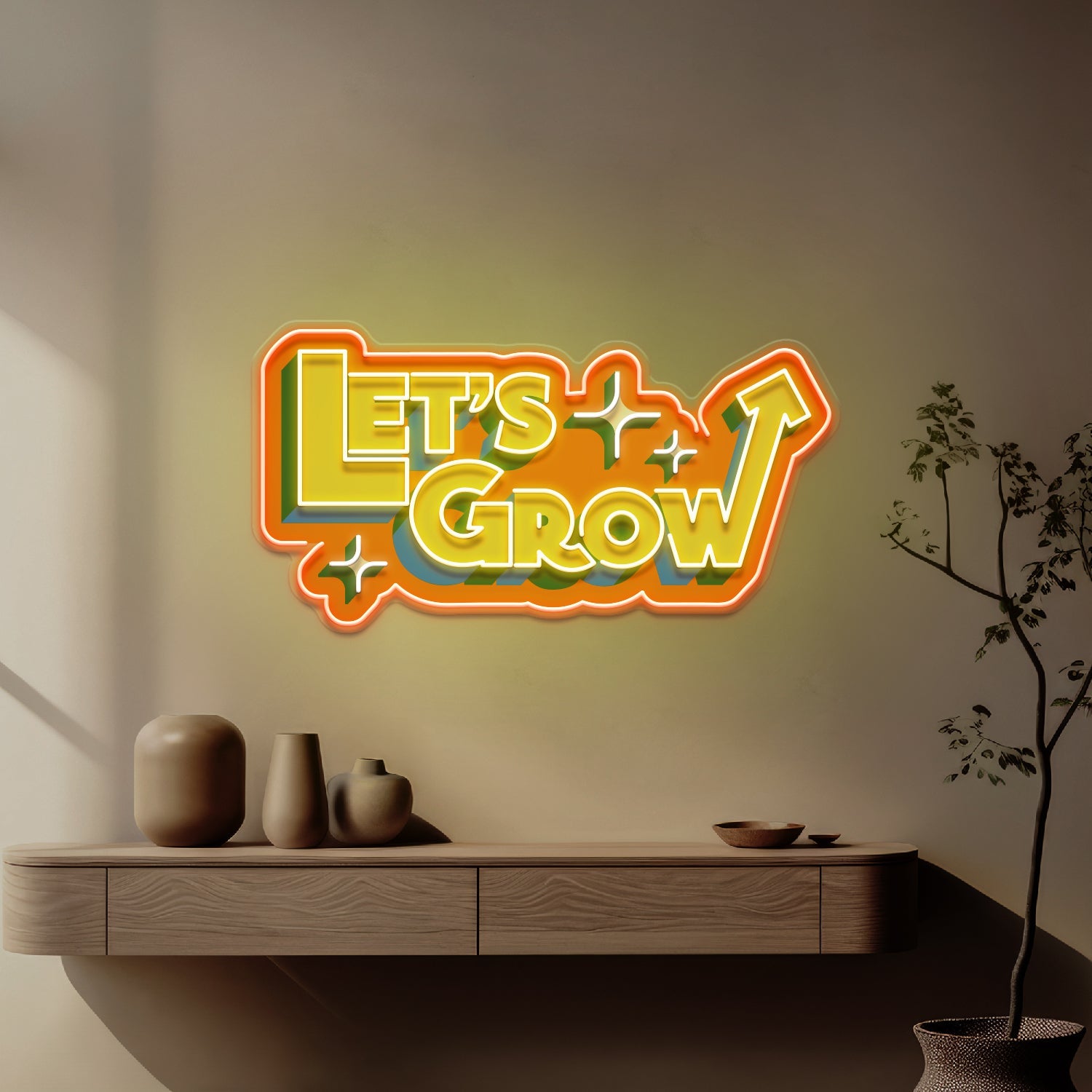 Grow. Sign Color Energetic Colors LET GROW LED Neon Sign Light Pop Art