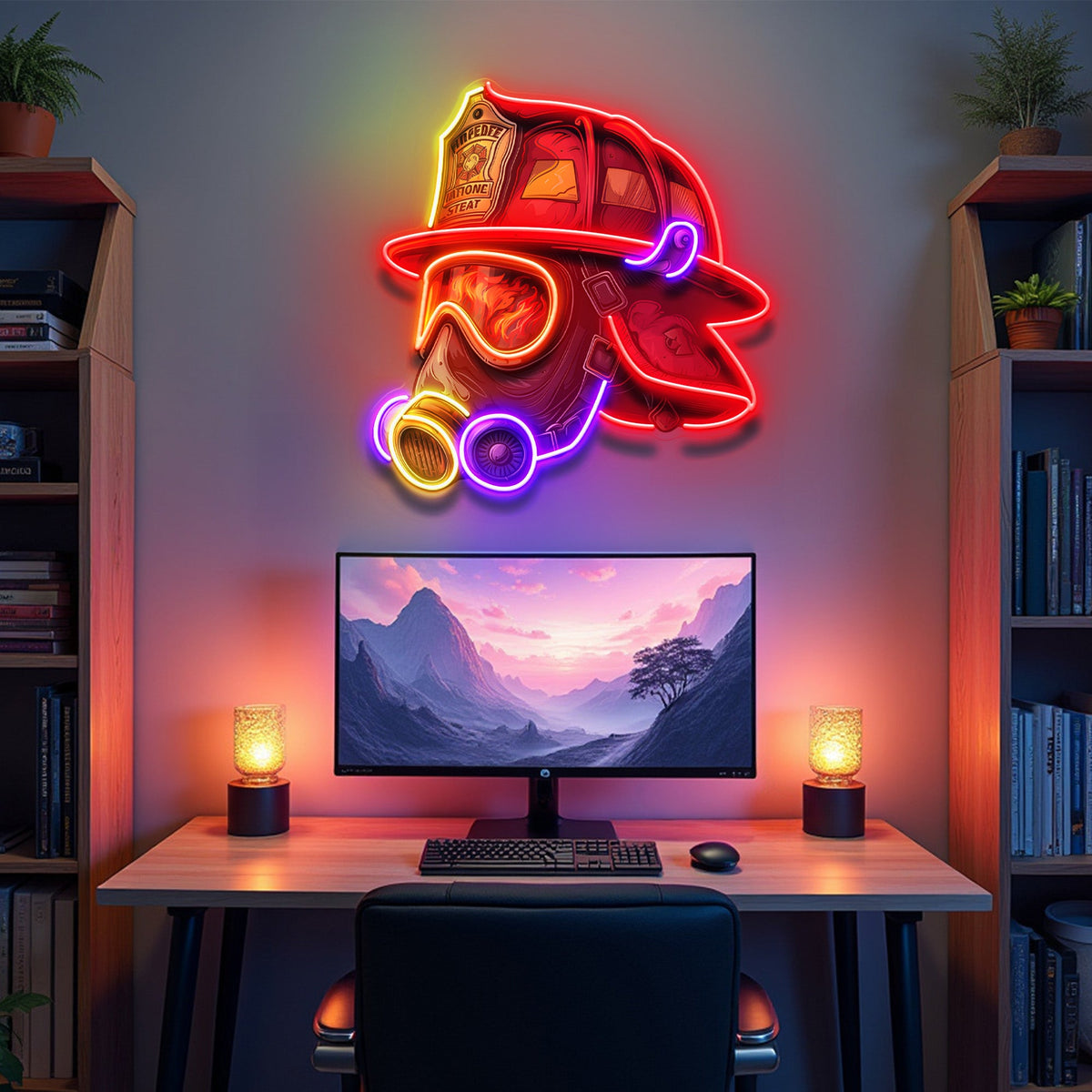 Fire Safety Helmet LED Neon Sign Light Pop Art