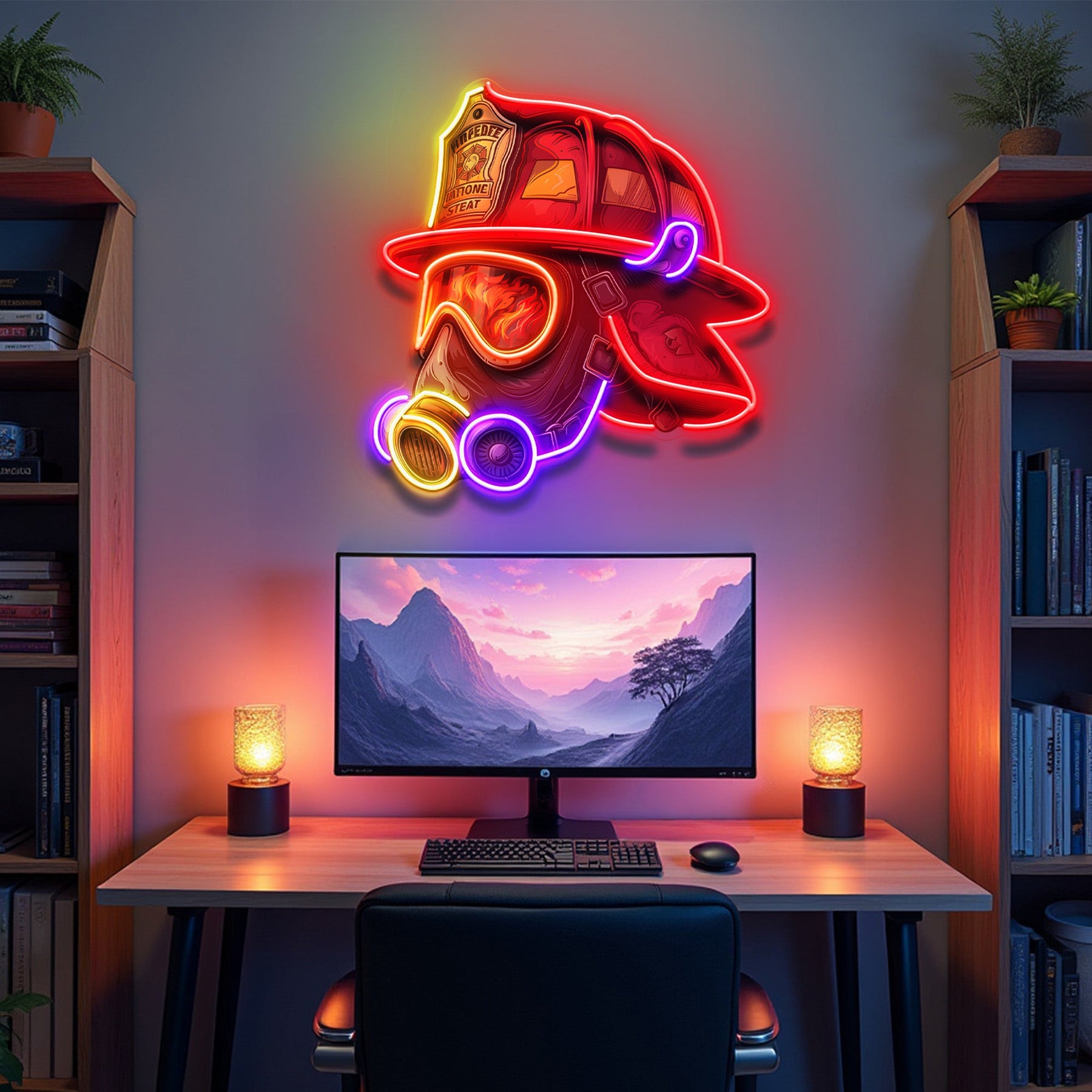 Fire Safety Helmet LED Neon Sign Light Pop Art