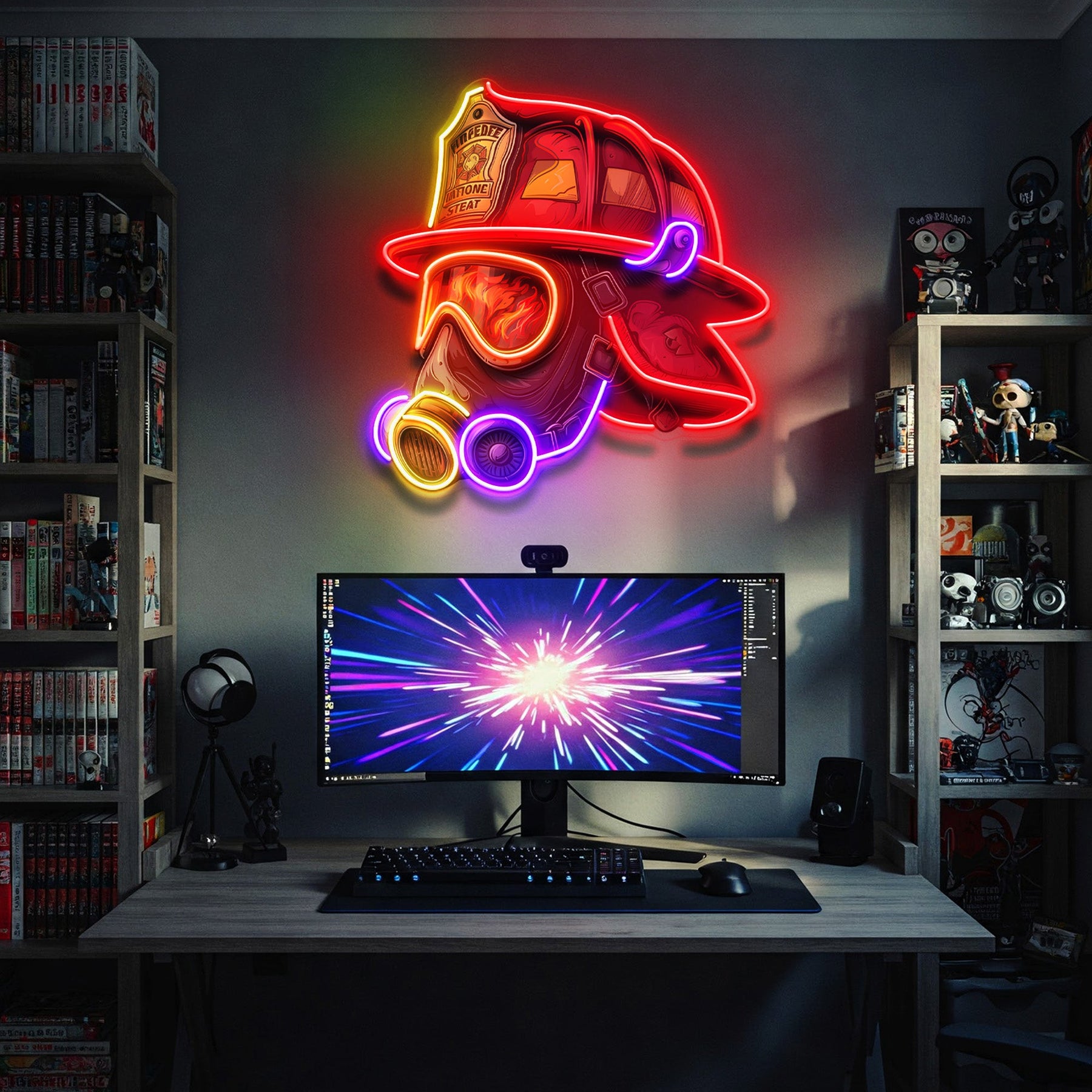 Fire Safety Helmet LED Neon Sign Light Pop Art