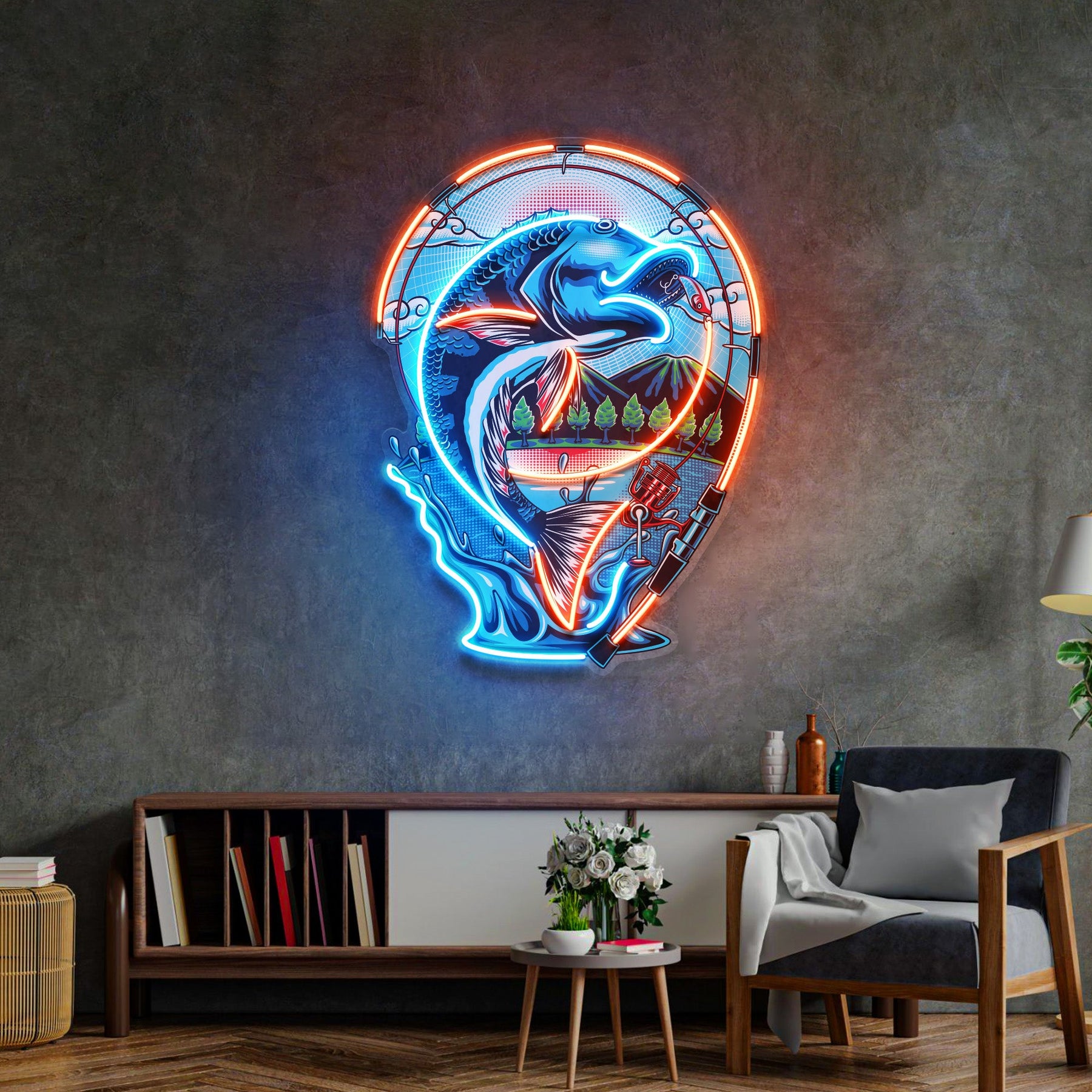 Fish Being Fished LED Neon Sign Light Pop Art