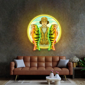 Fisherman Holding Peacock Bass LED Neon Sign Light Pop Art