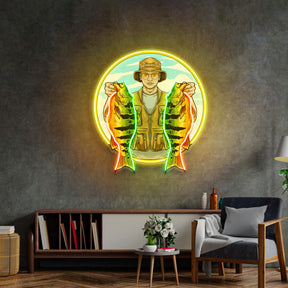 Fisherman Holding Peacock Bass LED Neon Sign Light Pop Art