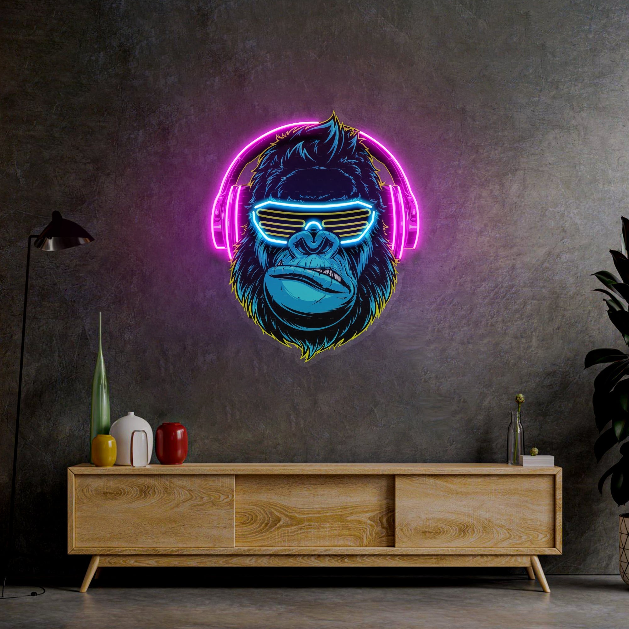 Gorilla with Headphones LED Neon Sign Light Pop Art