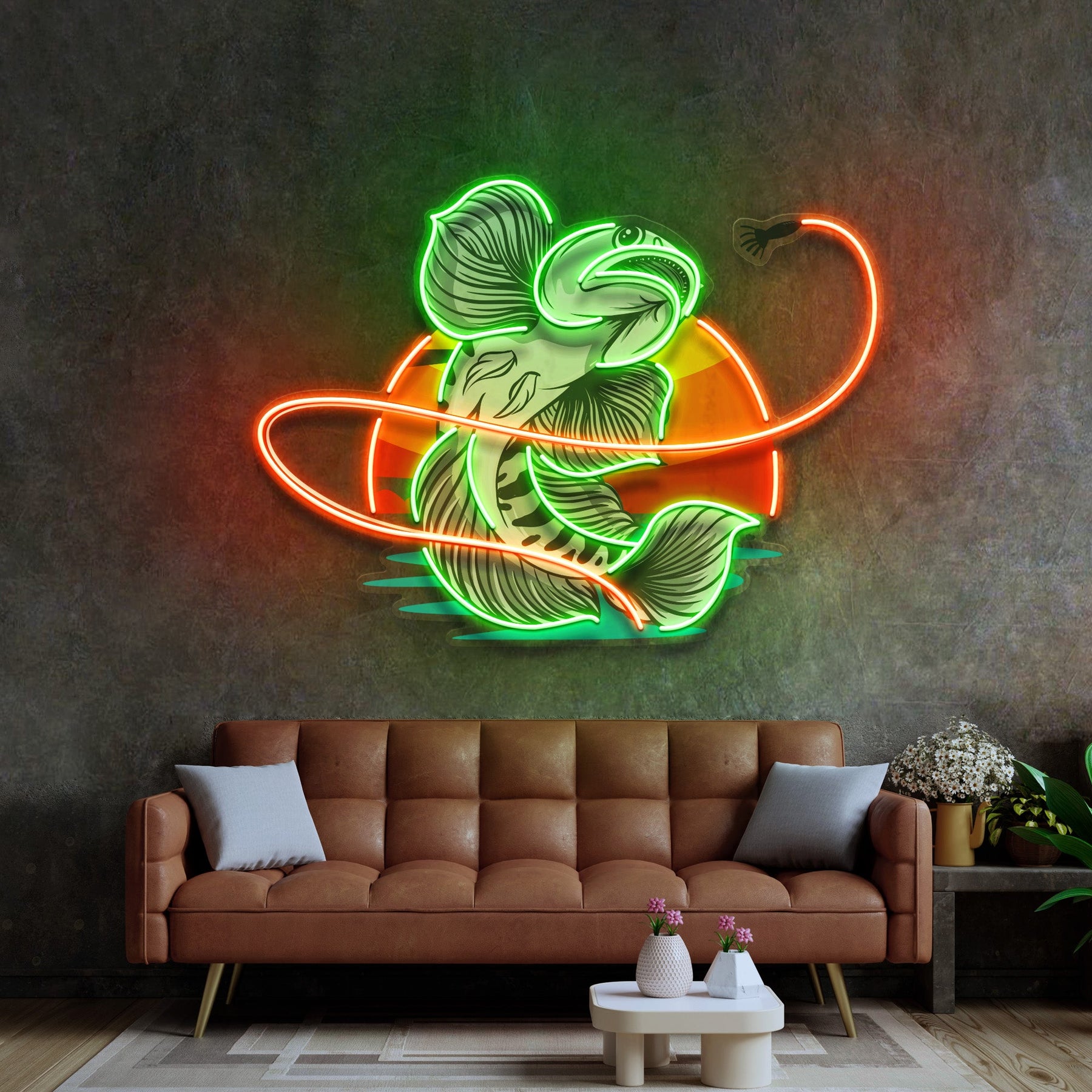 Green Fish Eat Bait LED Neon Sign Light Pop Art