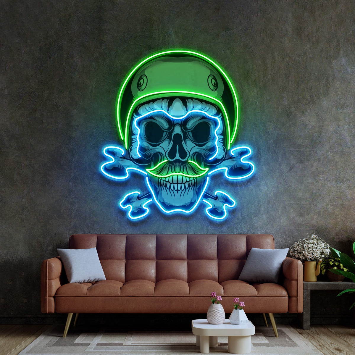 Green Biker Skull LED Neon Sign Light Pop Art