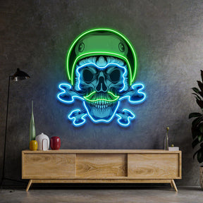 Green Biker Skull LED Neon Sign Light Pop Art