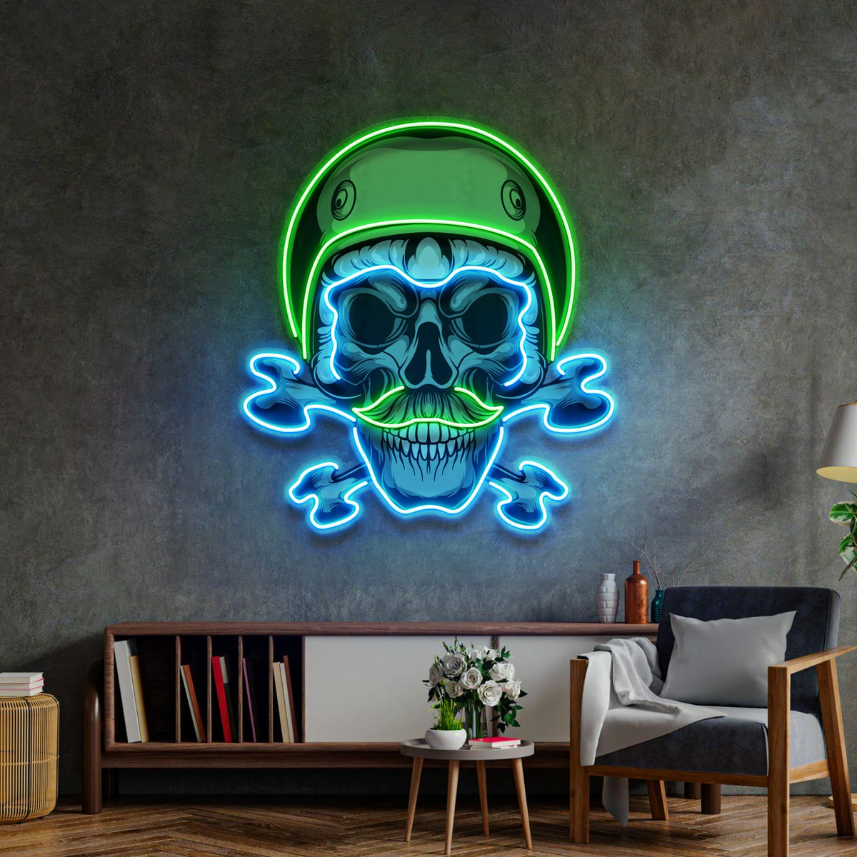 Green Biker Skull LED Neon Sign Light Pop Art