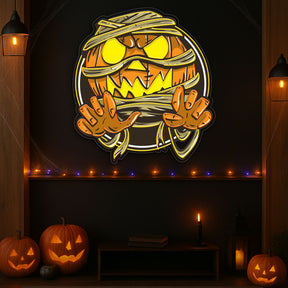 Spooky Mummy Pumpkin LED Neon Sign – Halloween Wall Decor for Indoor Parties