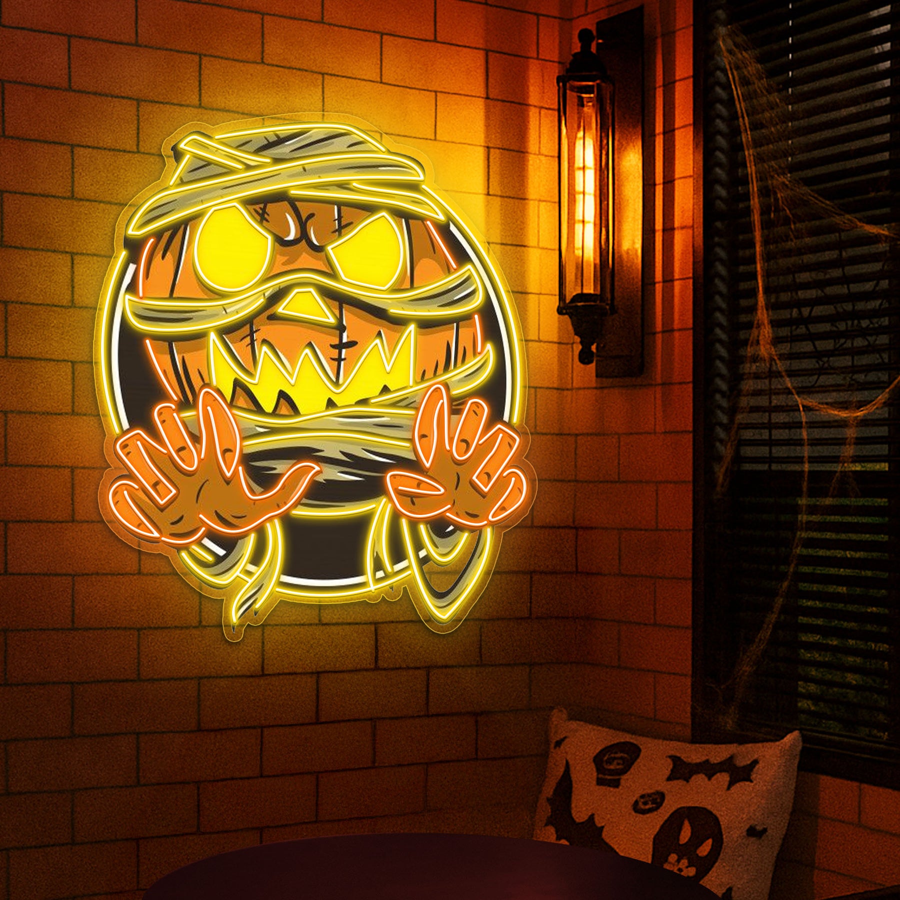Spooky Mummy Pumpkin LED Neon Sign – Halloween Wall Decor for Indoor Parties