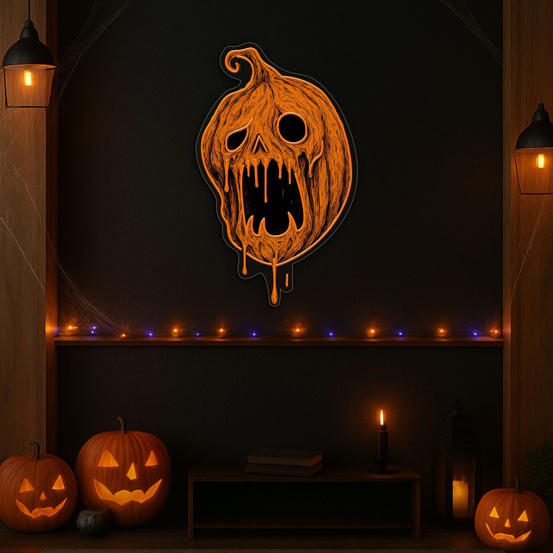 Spooky Dripping Pumpkin LED Neon Sign – Halloween Wall Decor for Haunted Vibes